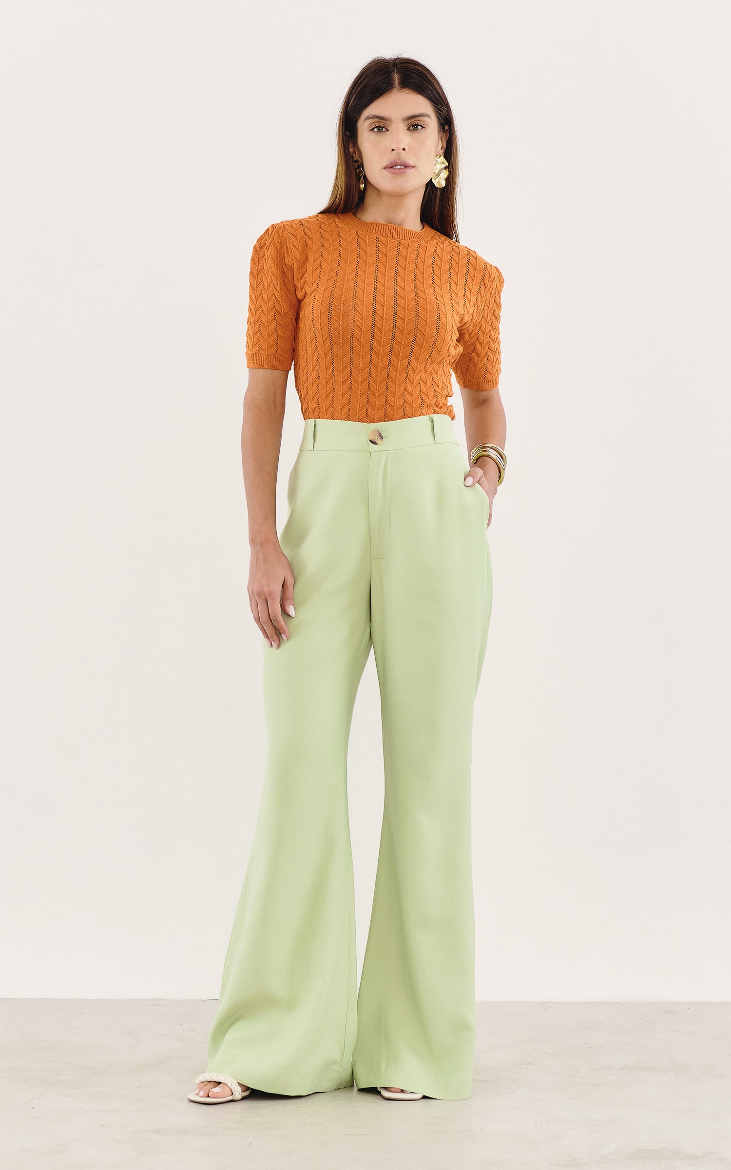 Blusa Tricot Texturas Laranja