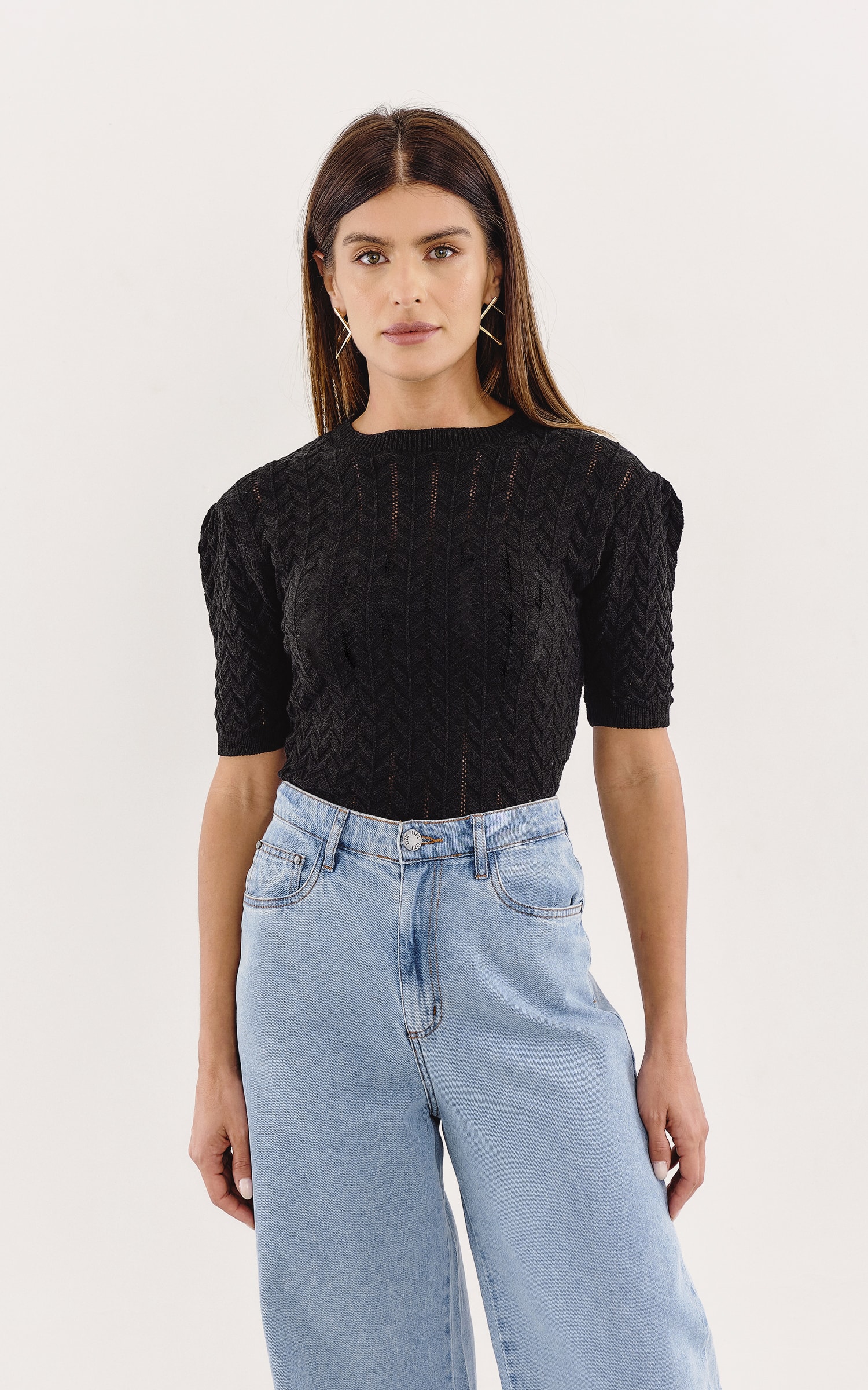 Blusa Tricot Texturas Preto