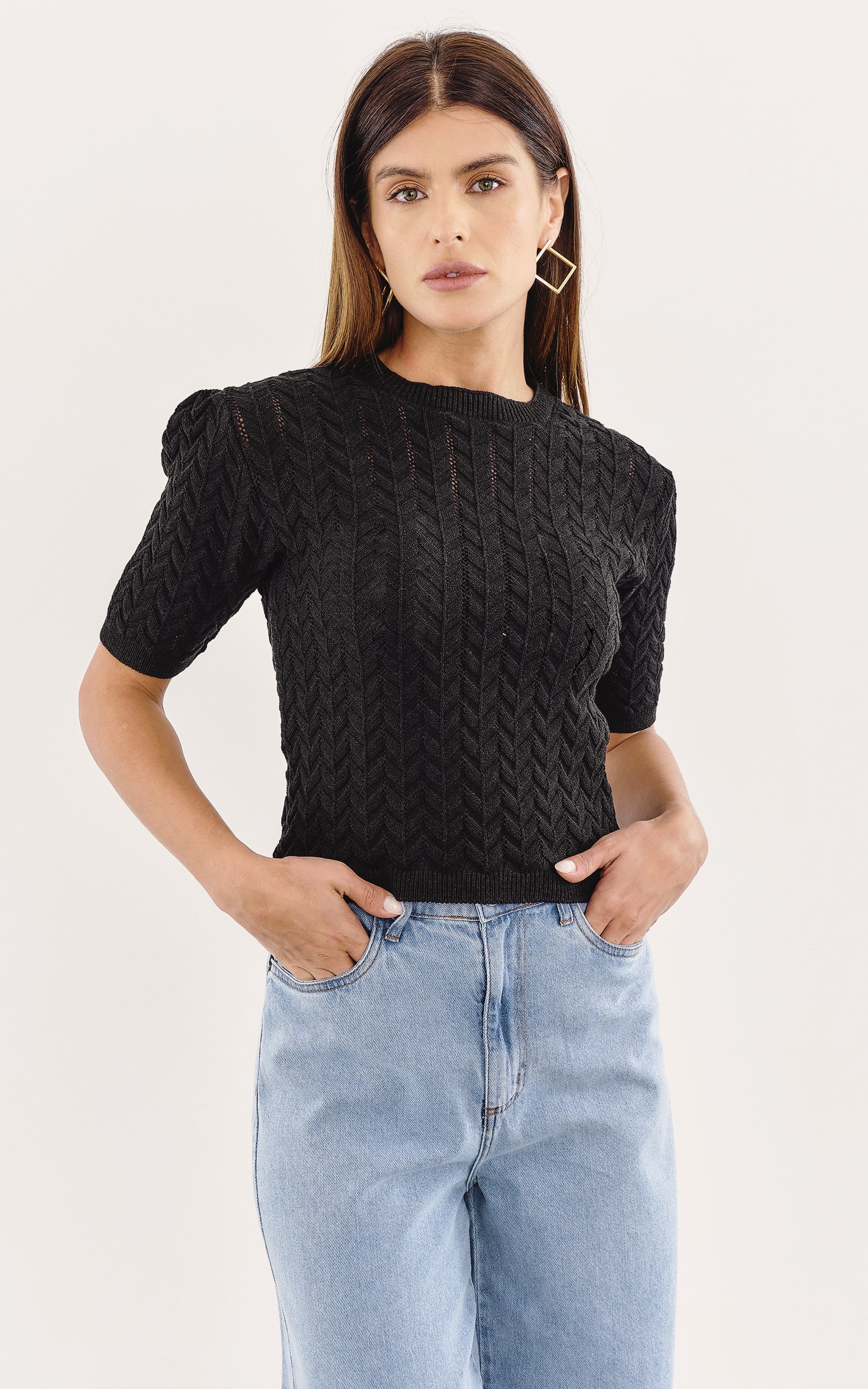 Blusa Tricot Texturas Preto