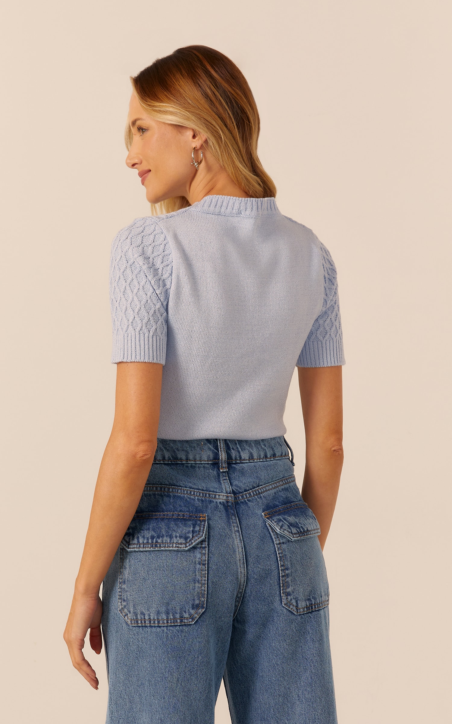 Blusa Tricot Trançada Frente Azul Claro