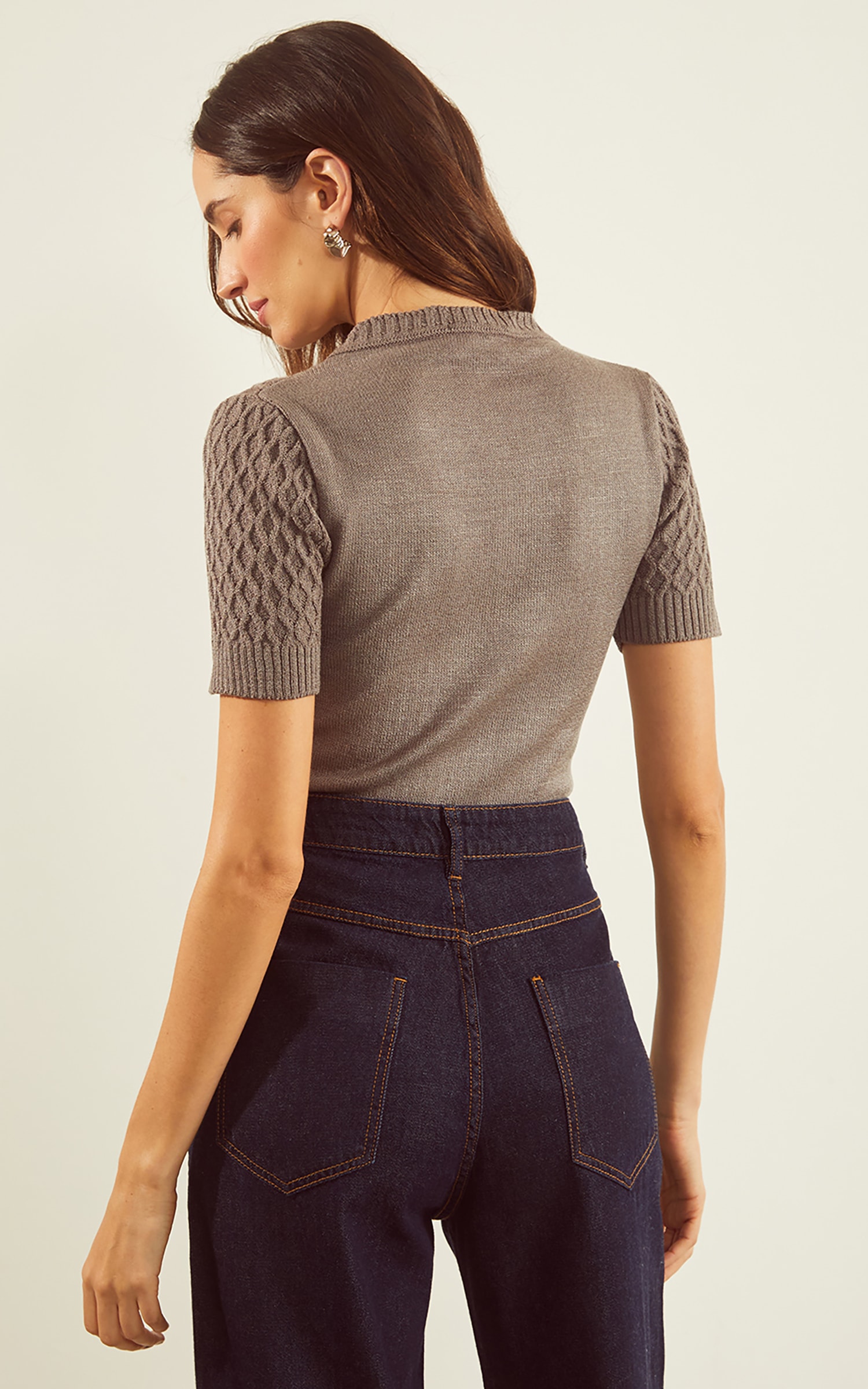 Blusa Tricot Trançada Frente Cinza
