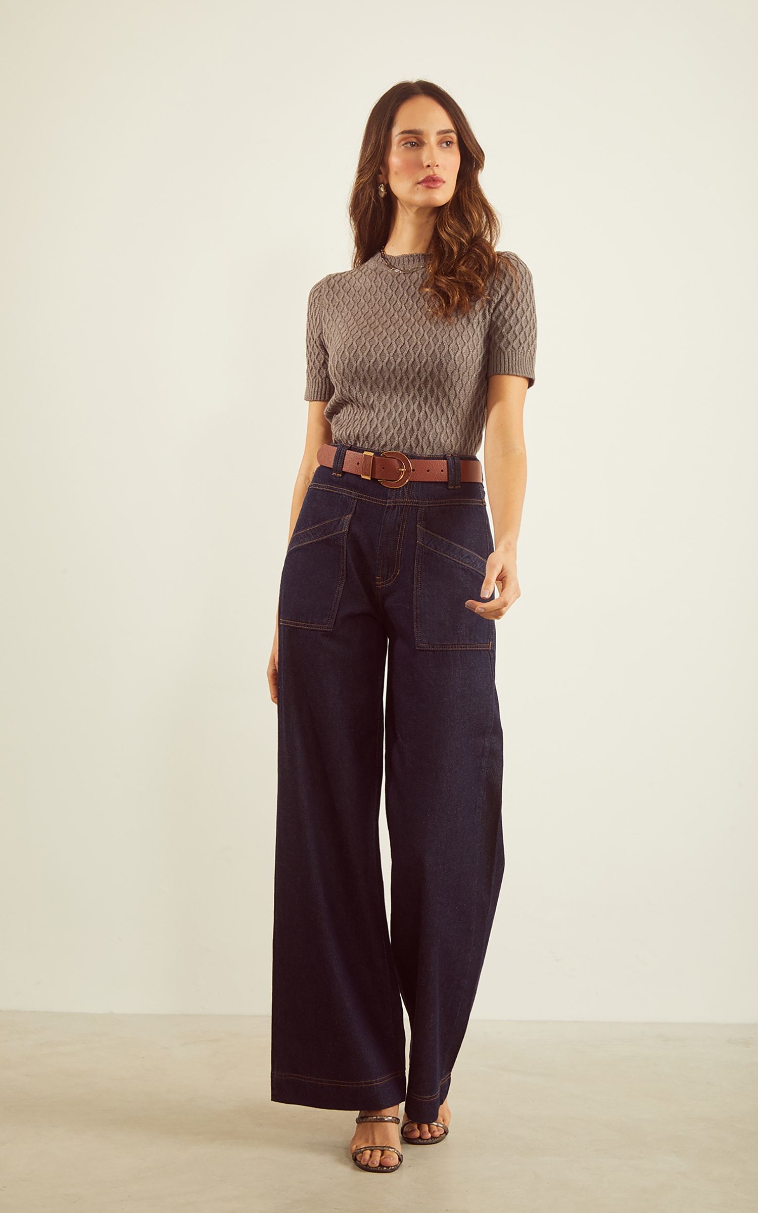 Blusa Tricot Trançada Frente Cinza