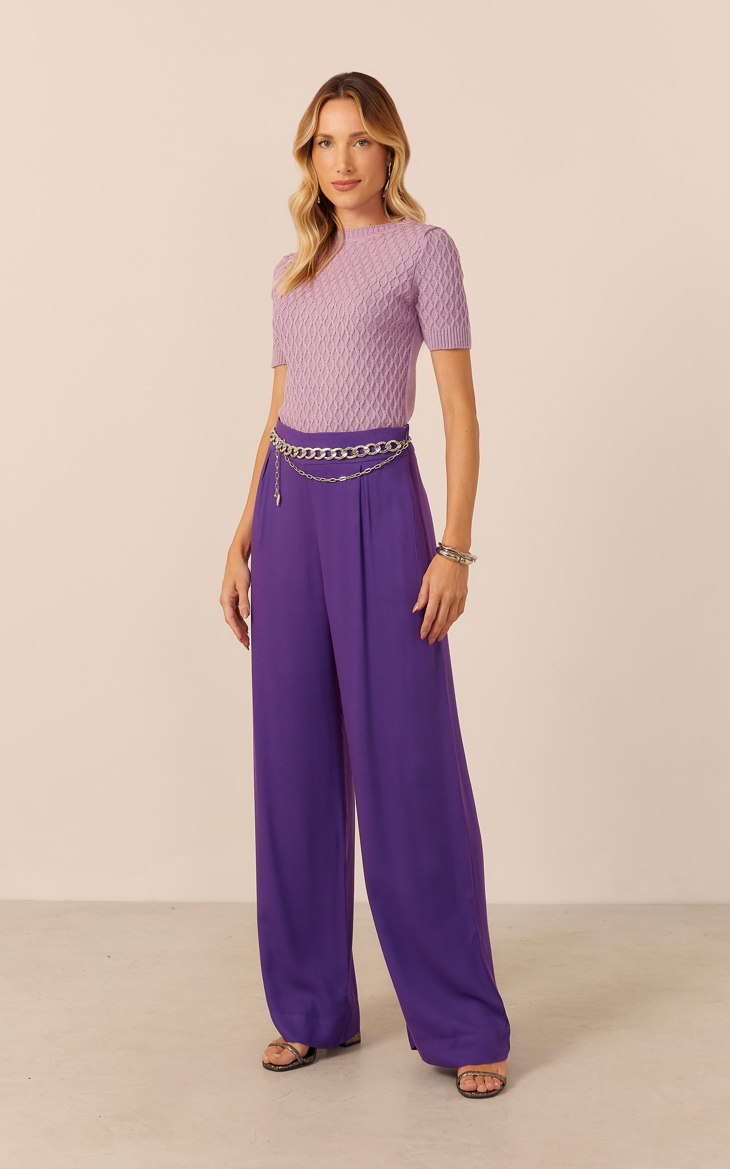 Blusa Tricot Trançada Frente Lavanda