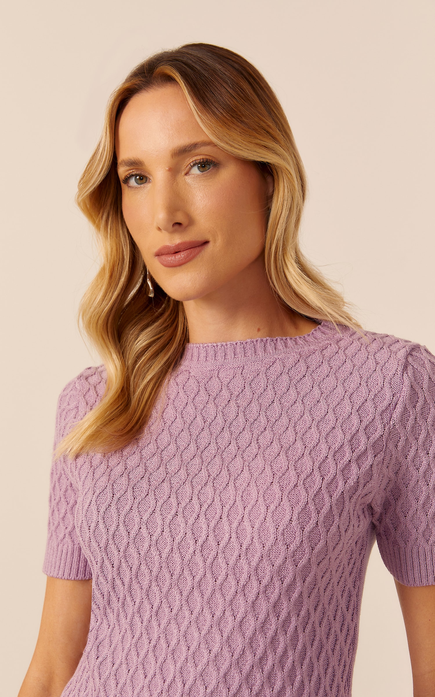 Blusa Tricot Trançada Frente Lavanda