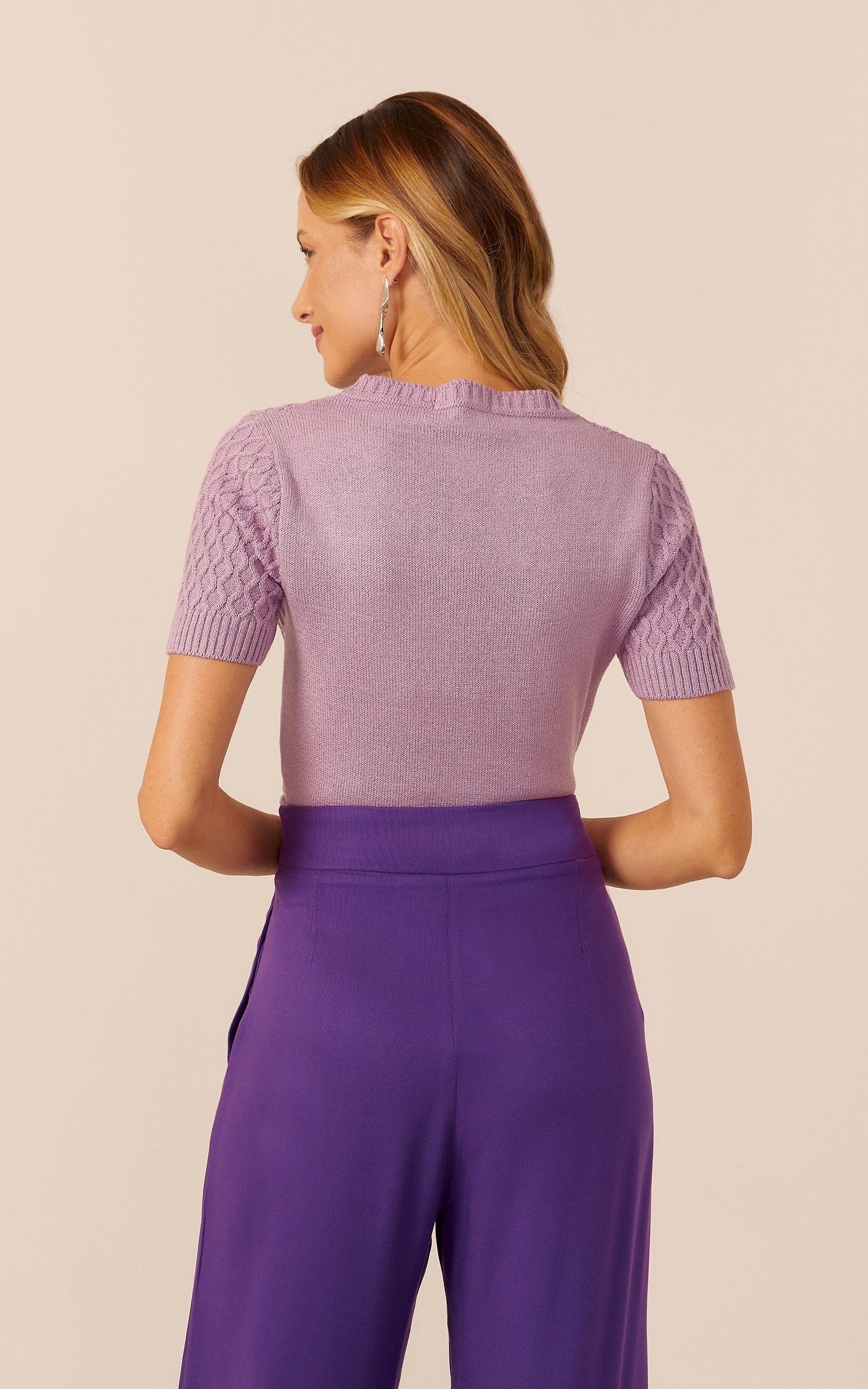 Blusa Tricot Trançada Frente Lavanda