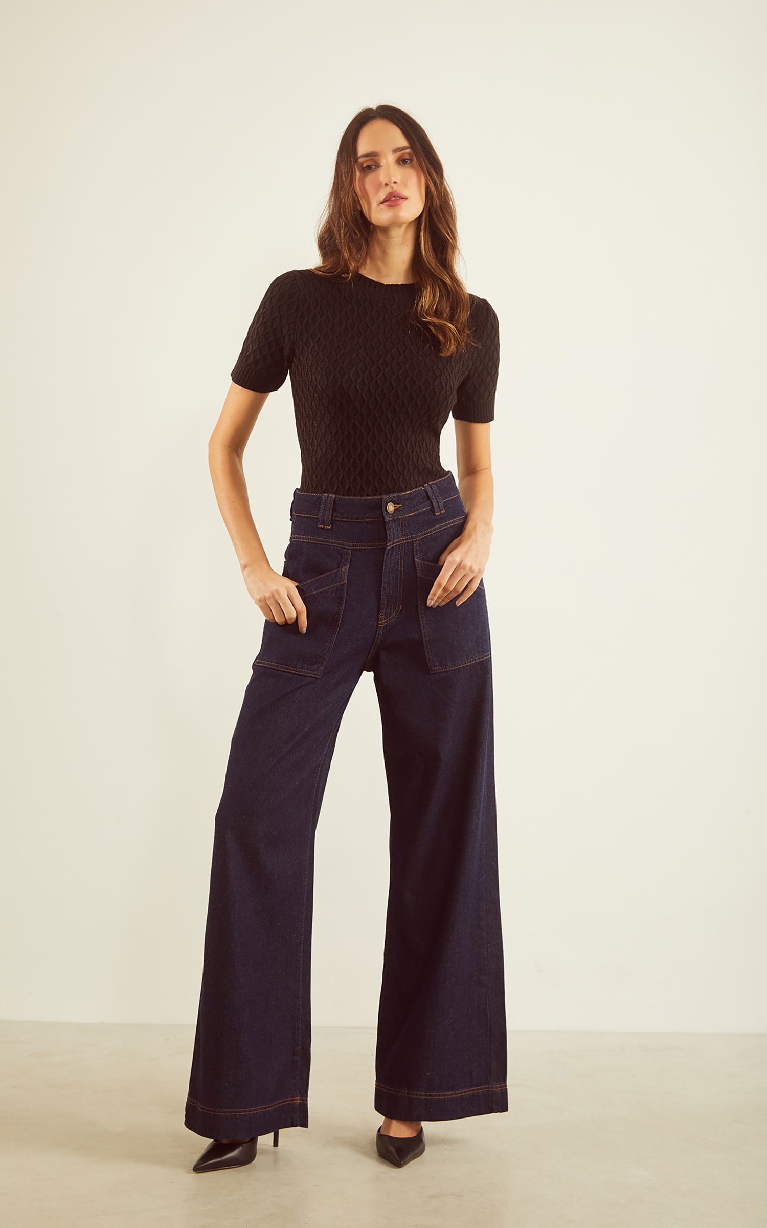 Blusa Tricot Trançada Frente Preto