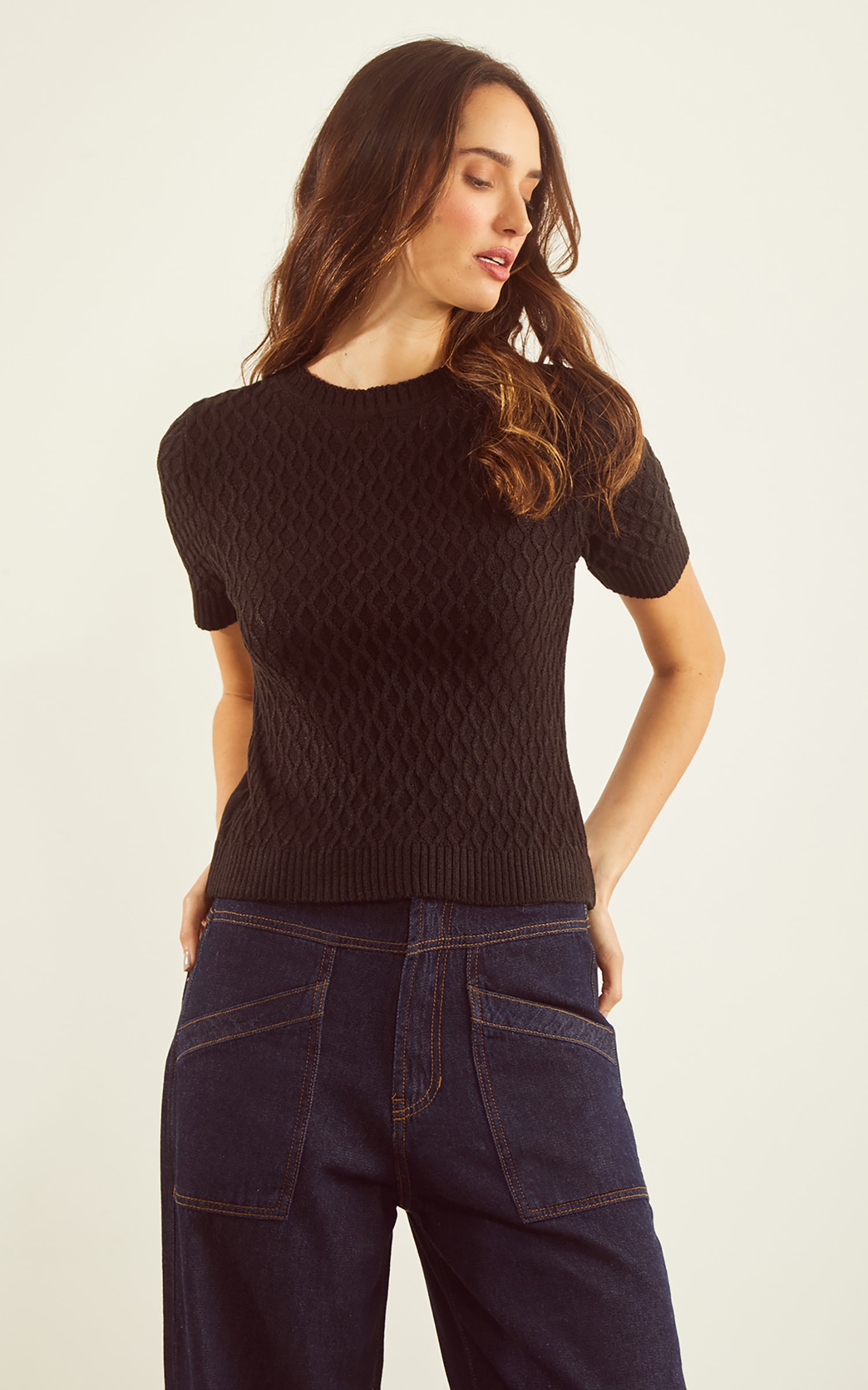 Blusa Tricot Trançada Frente Preto