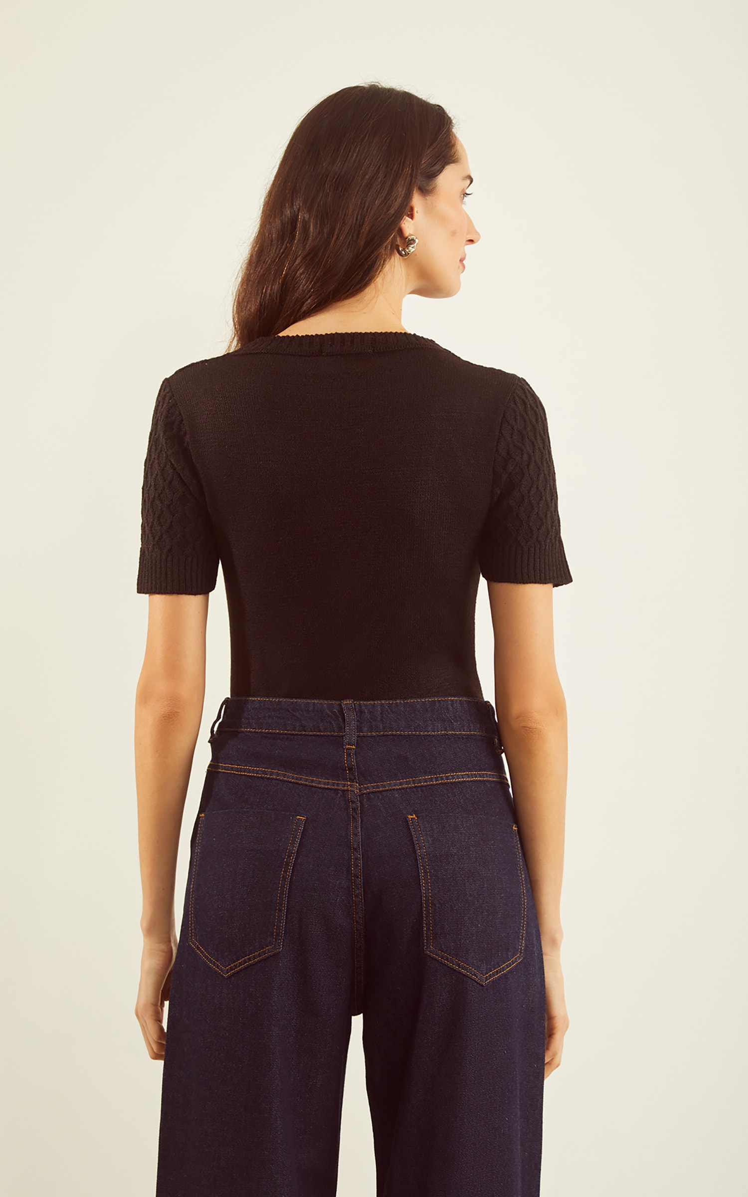 Blusa Tricot Trançada Frente Preto