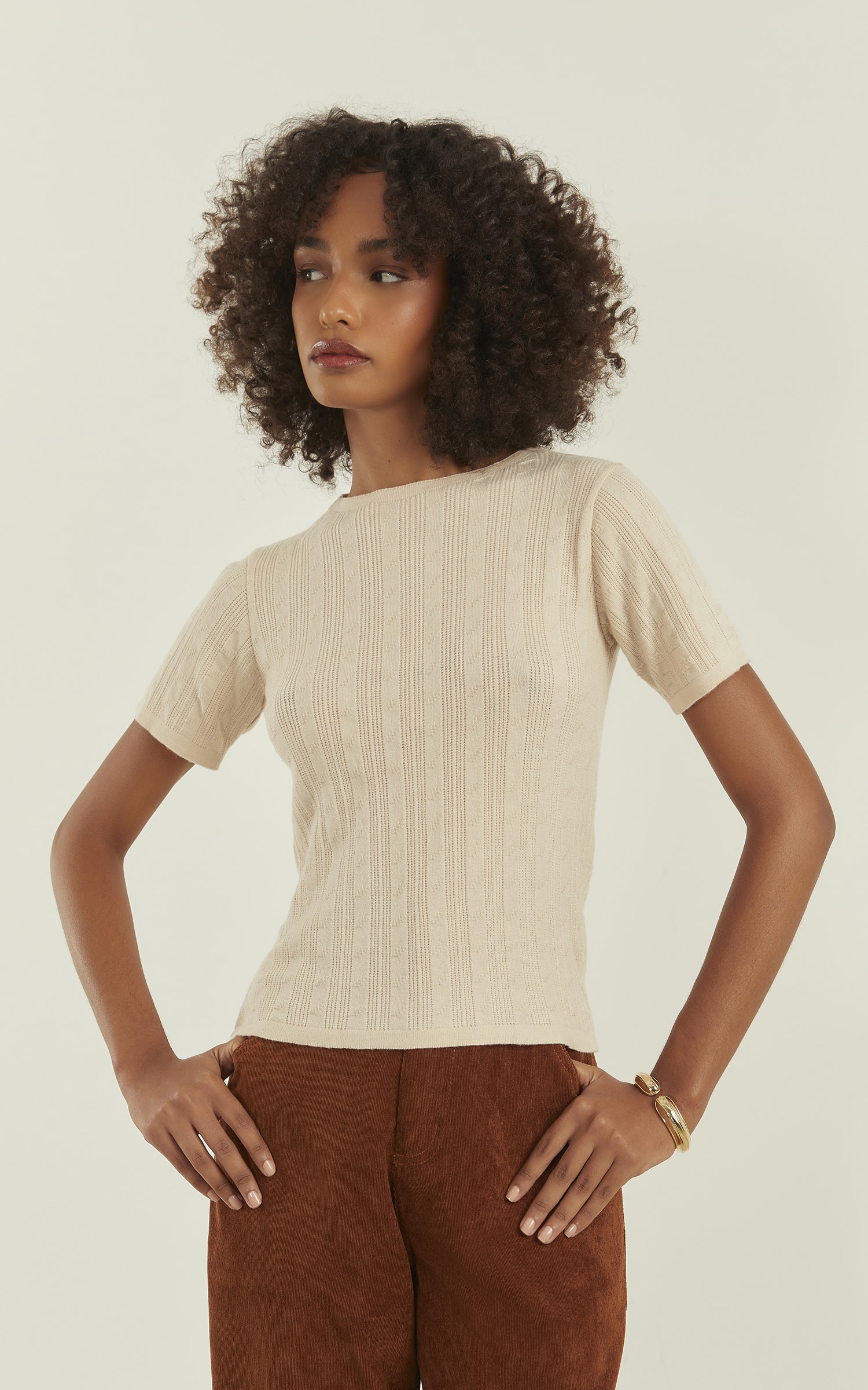 Blusa Tricot Zig Zag Areia