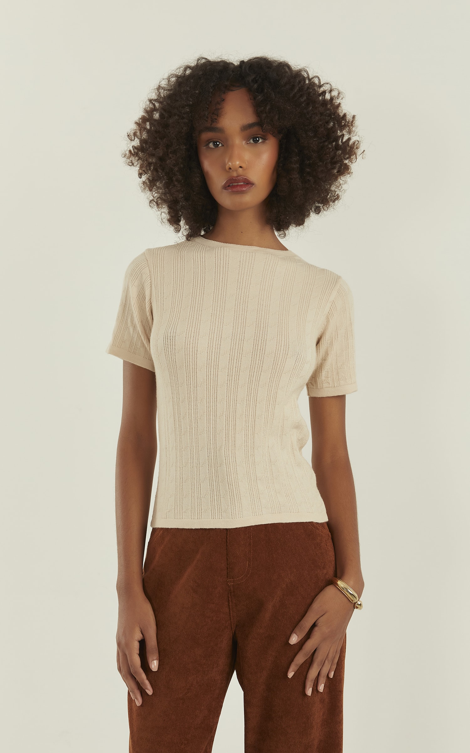 Blusa Tricot Zig Zag Areia