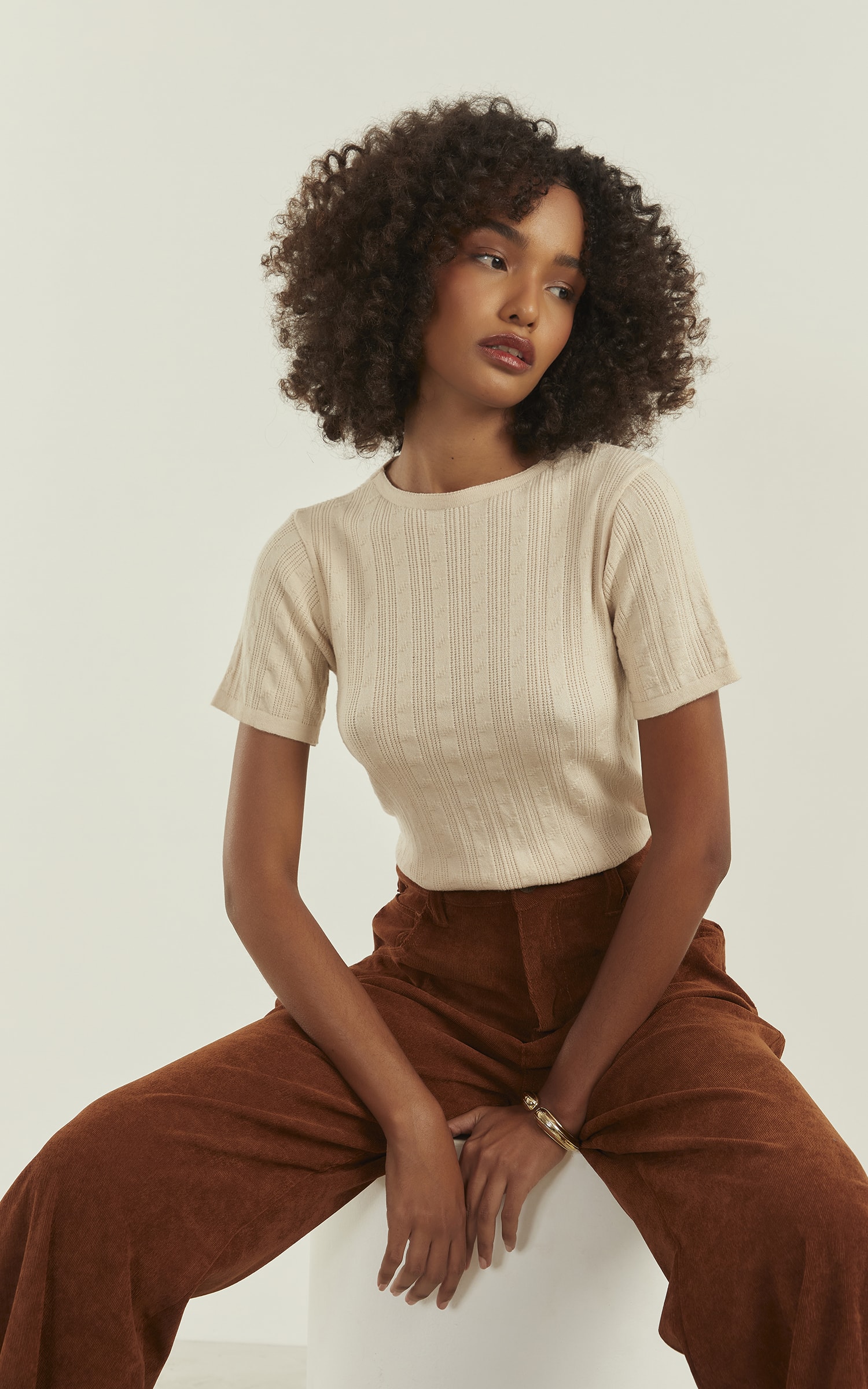 Blusa Tricot Zig Zag Areia