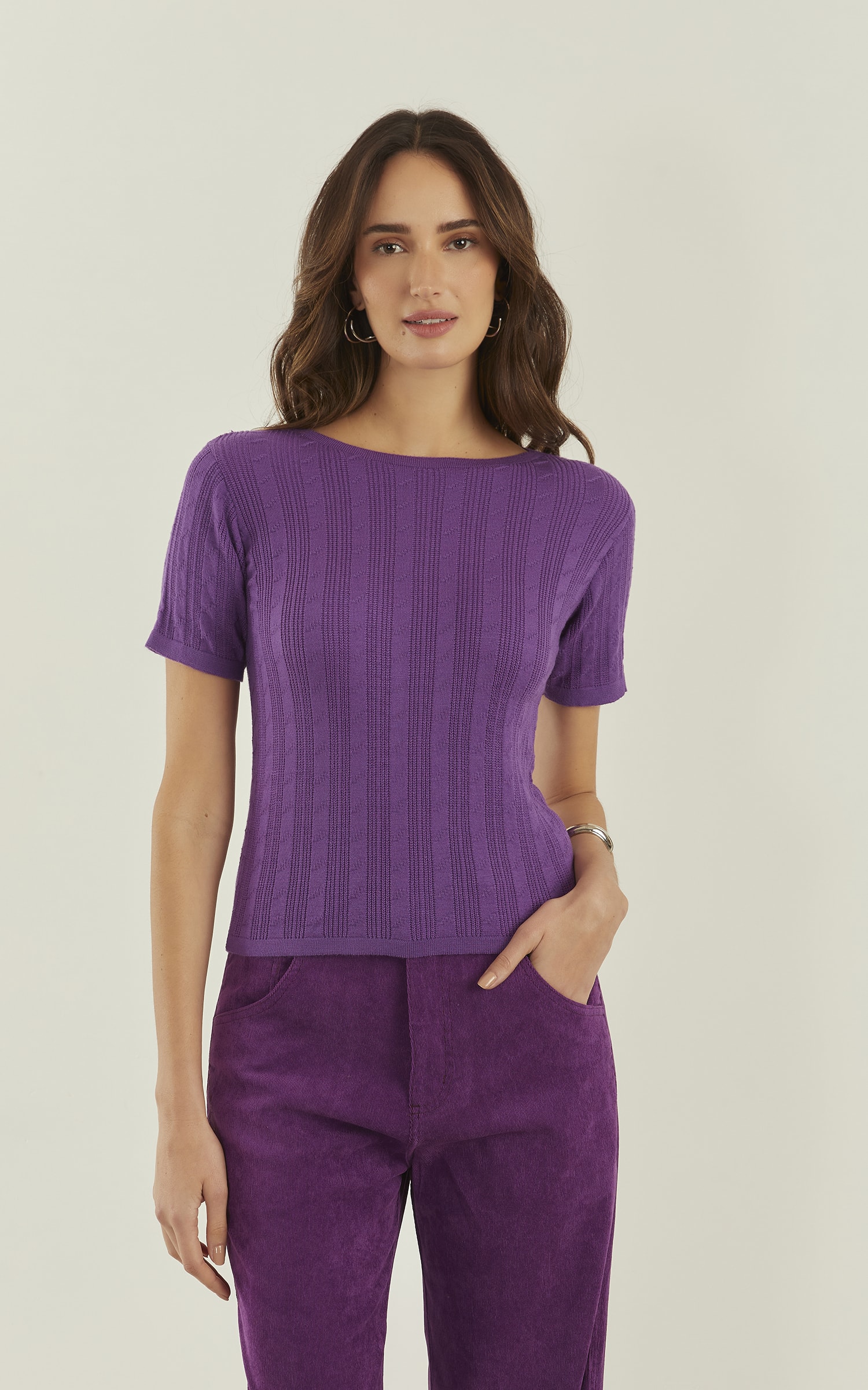Blusa Tricot Zig Zag Roxo