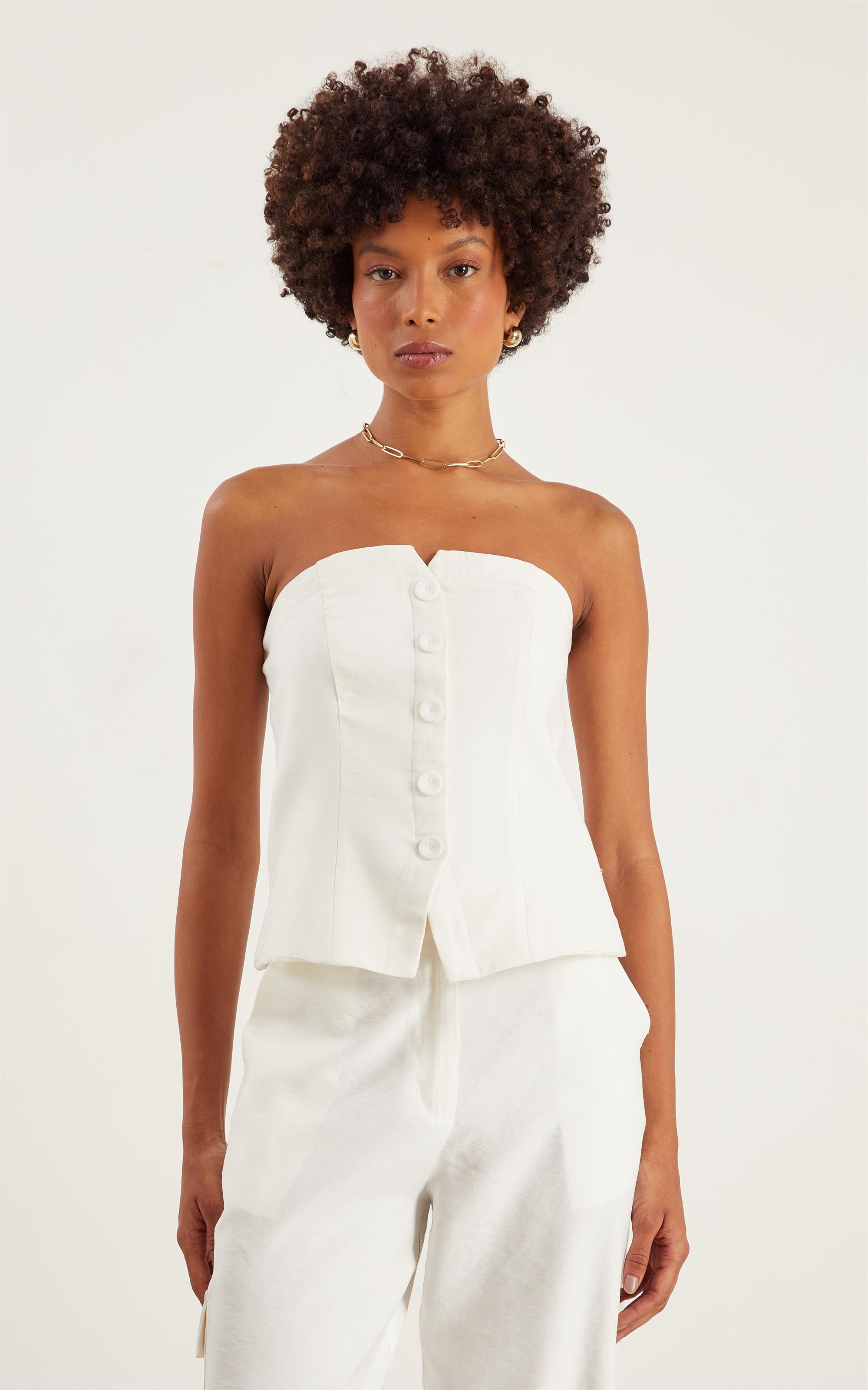 Blusa Tropical Alça Removível Off White