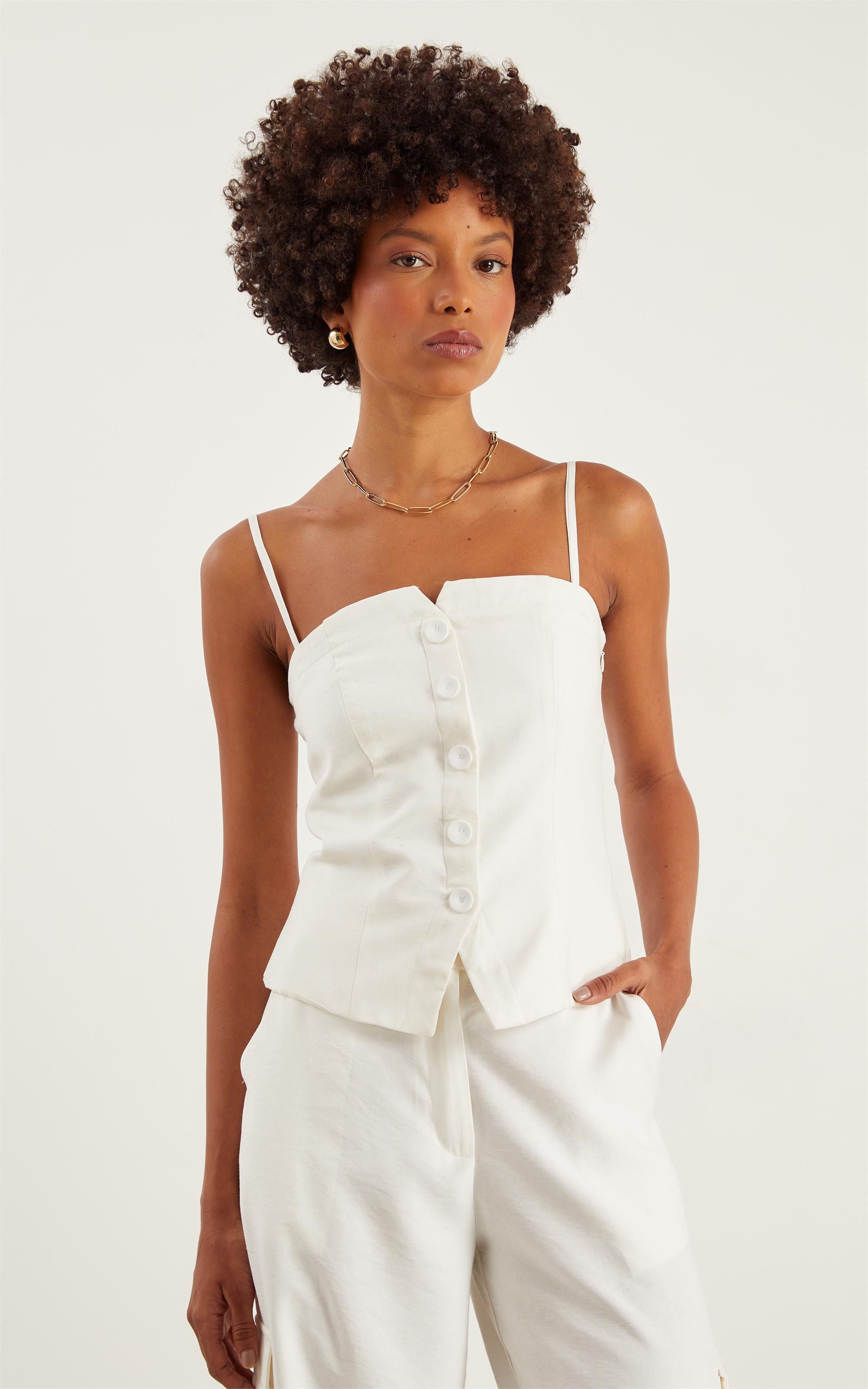 Blusa Tropical Alça Removível Off White