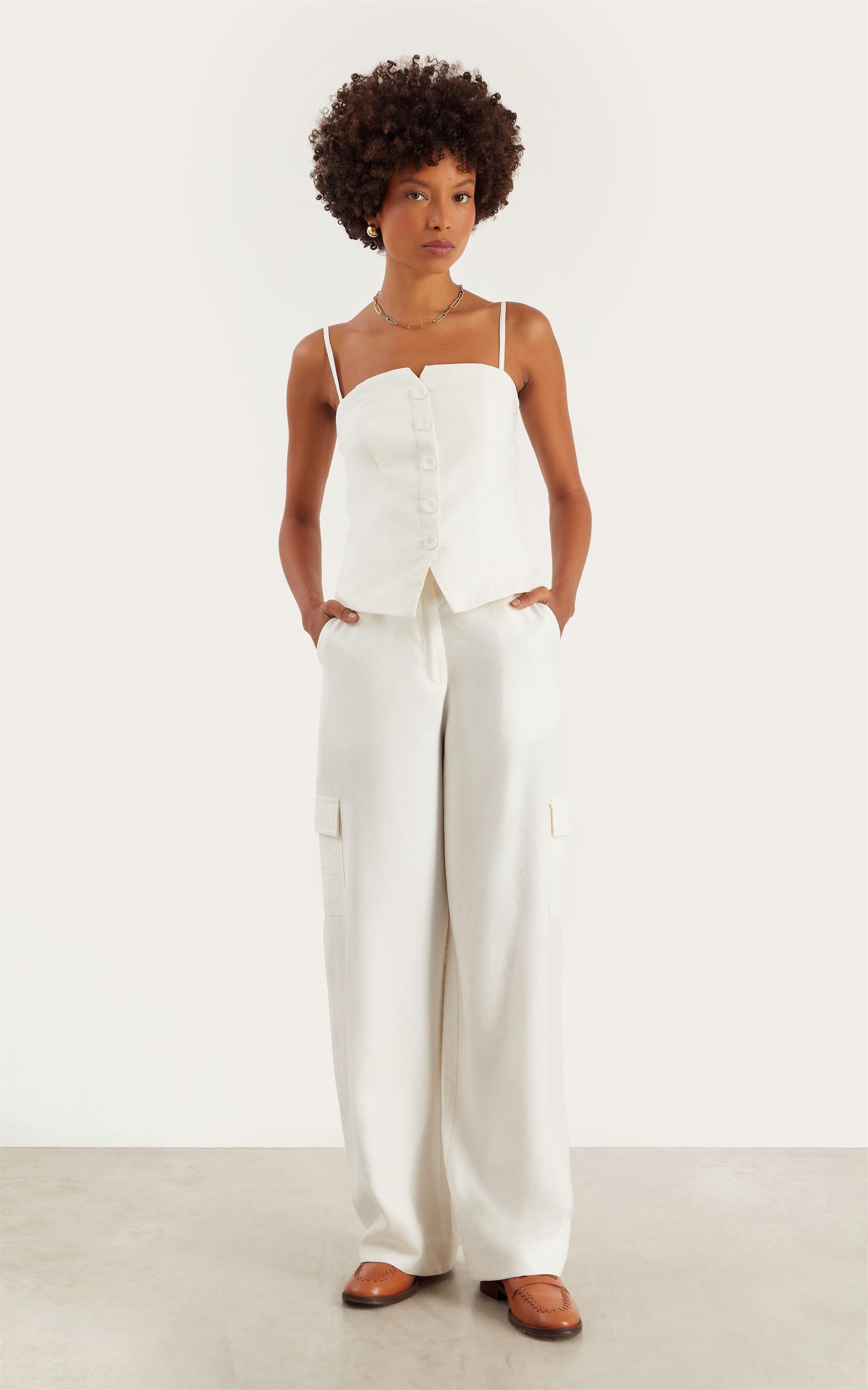 Blusa Tropical Alça Removível Off White