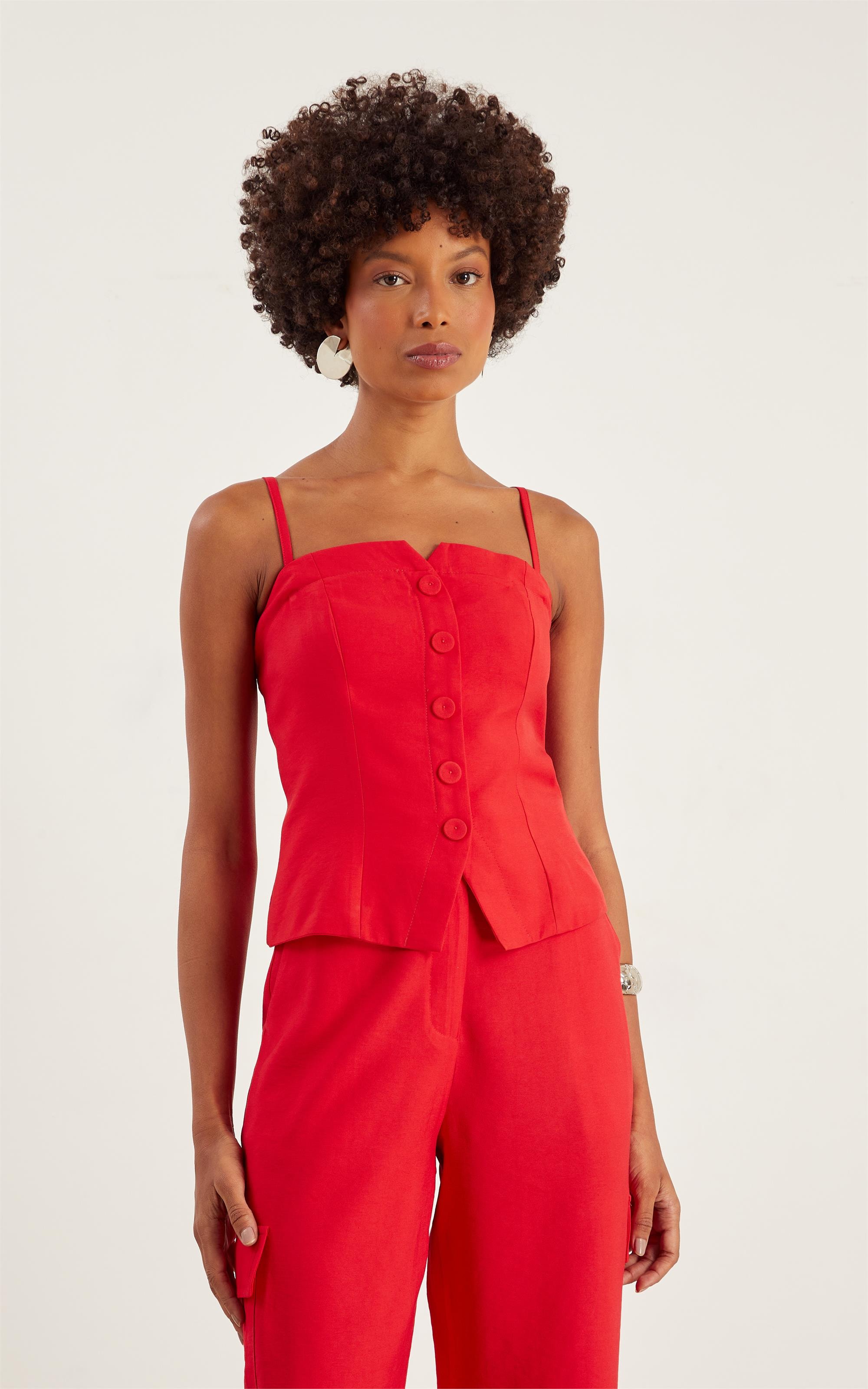Blusa Tropical Alça Removível Vermelho