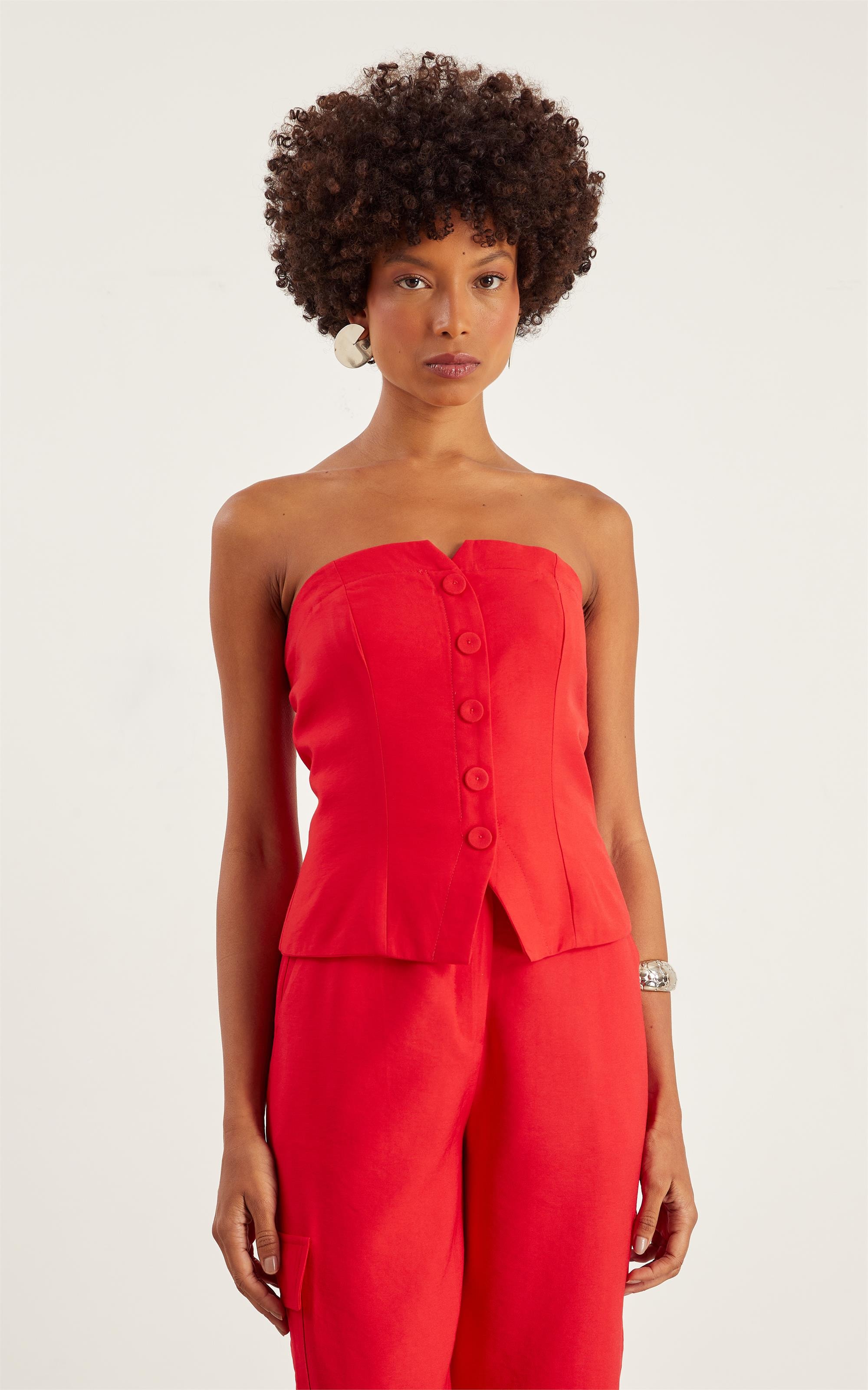 Blusa Tropical Alça Removível Vermelho