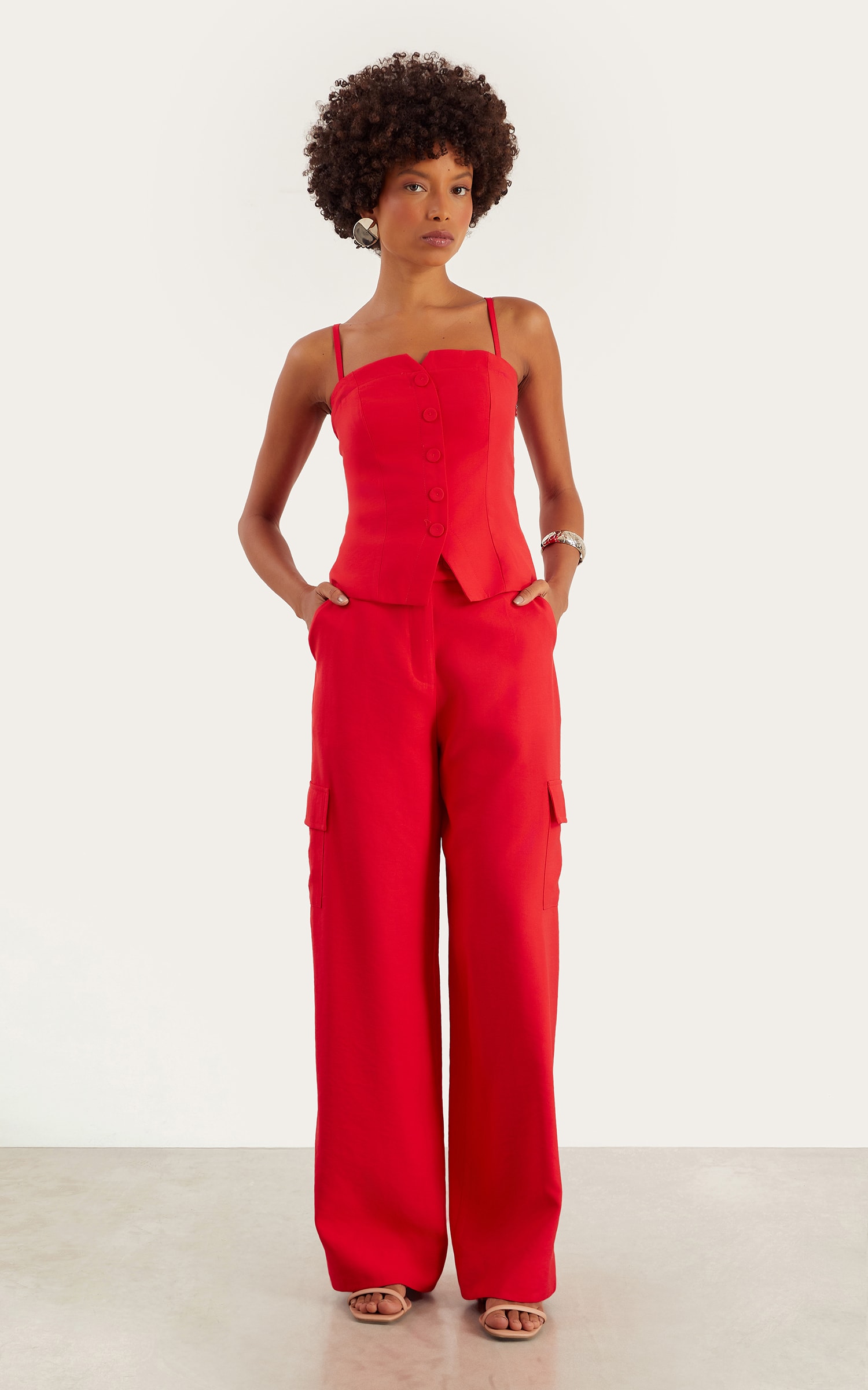 Blusa Tropical Alça Removível Vermelho