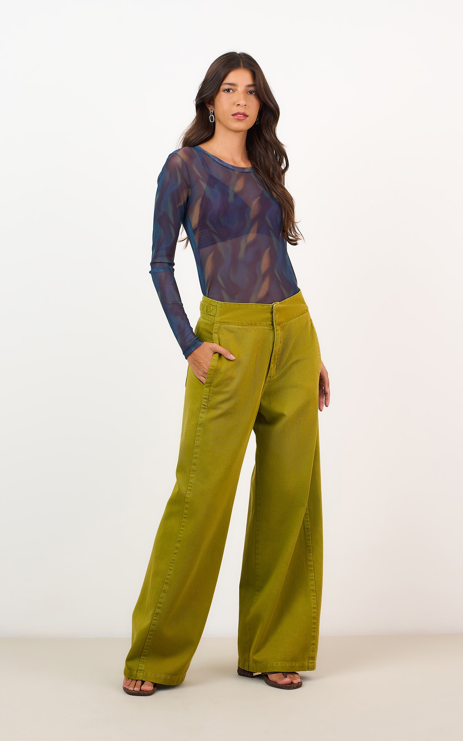 Blusa Tule Manga Longa Chai Marinho