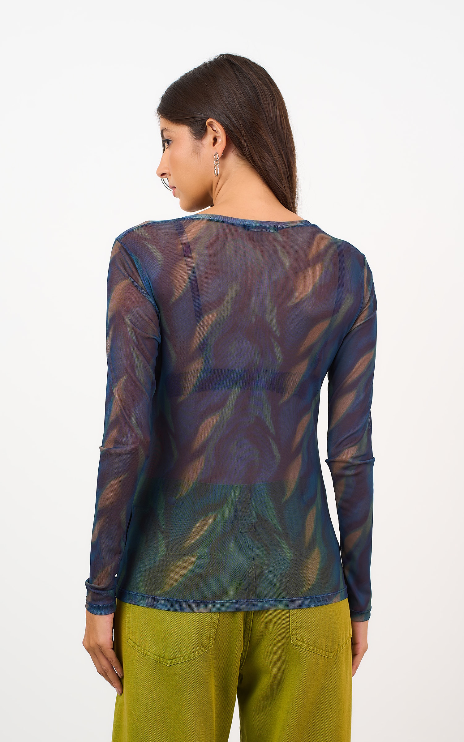 Blusa Tule Manga Longa Chai Marinho
