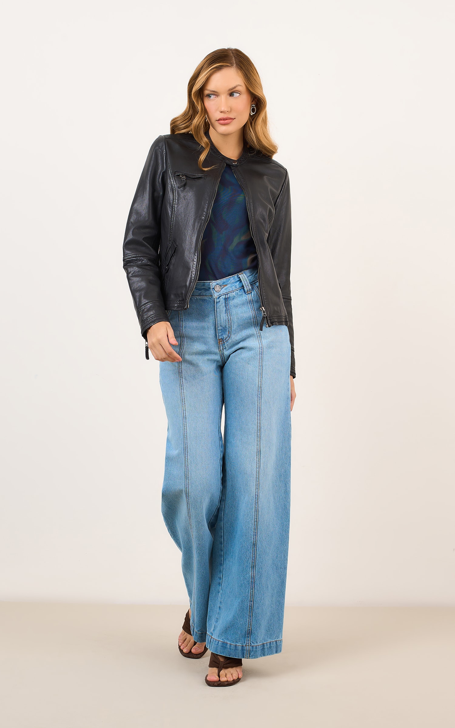 Blusa Tule Mg Curta Est Chai Marinho