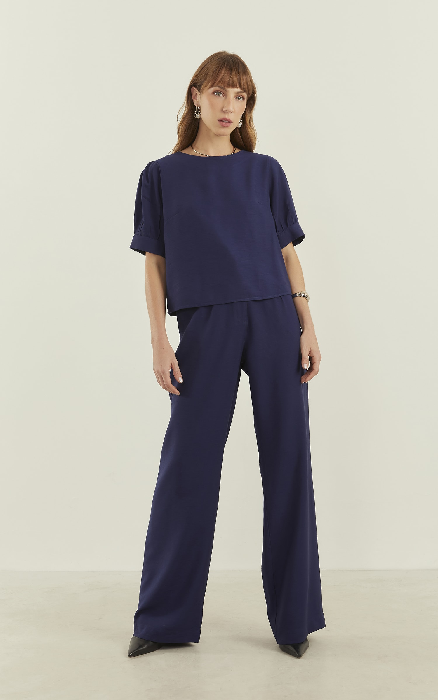 Blusa Wish Manga Bufante Marinho