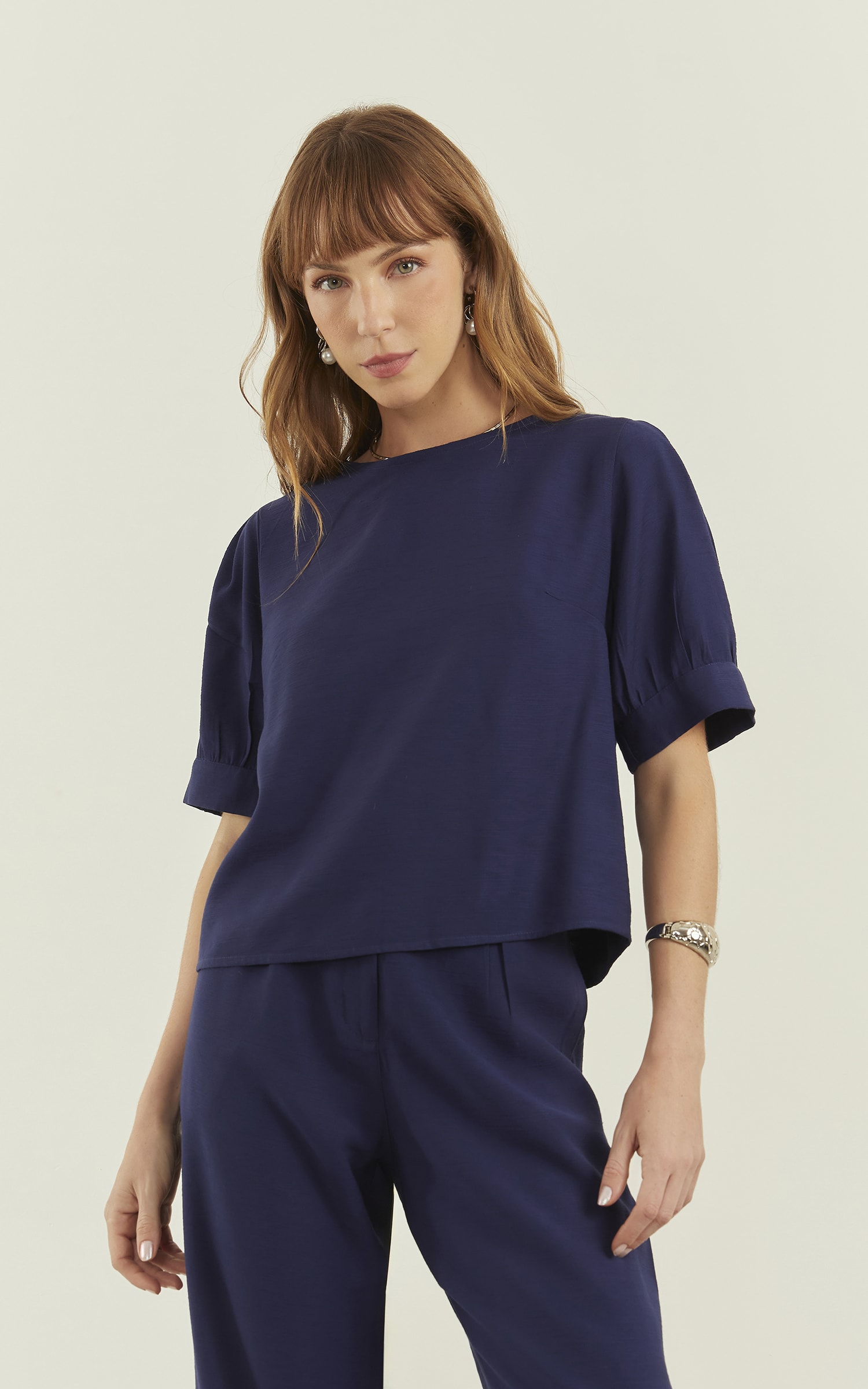 Blusa Wish Manga Bufante Marinho