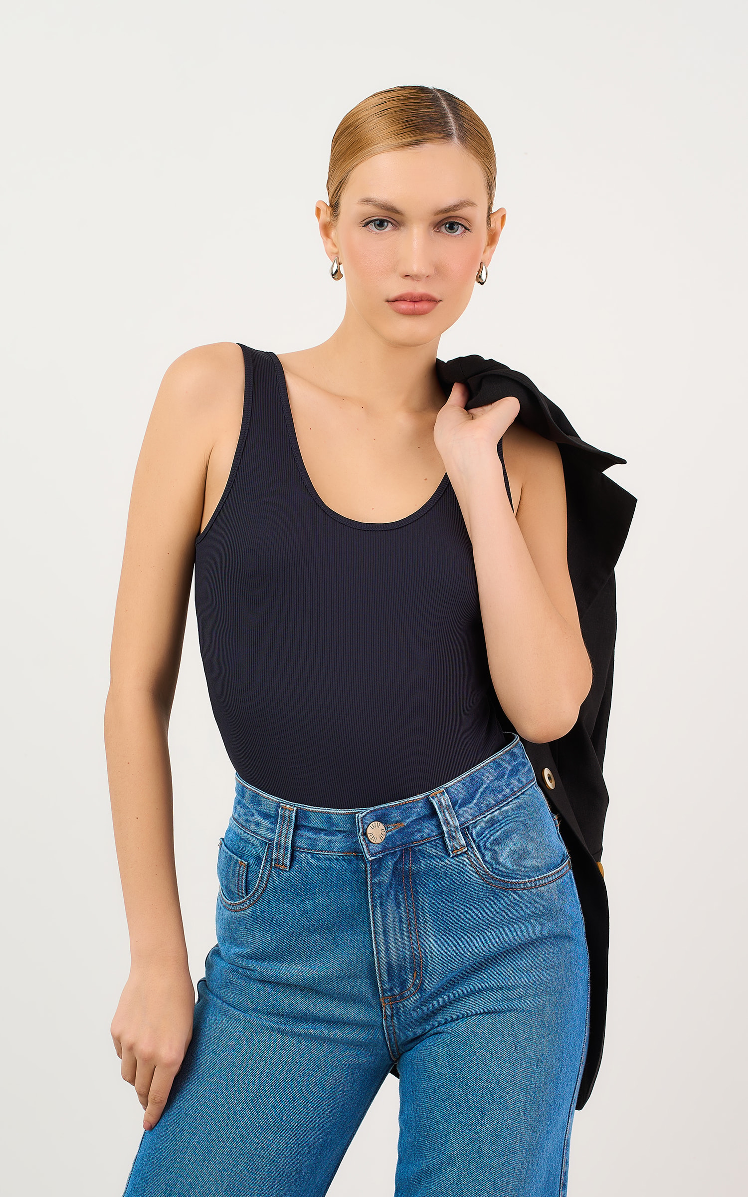 Body Basic Canelado Preto