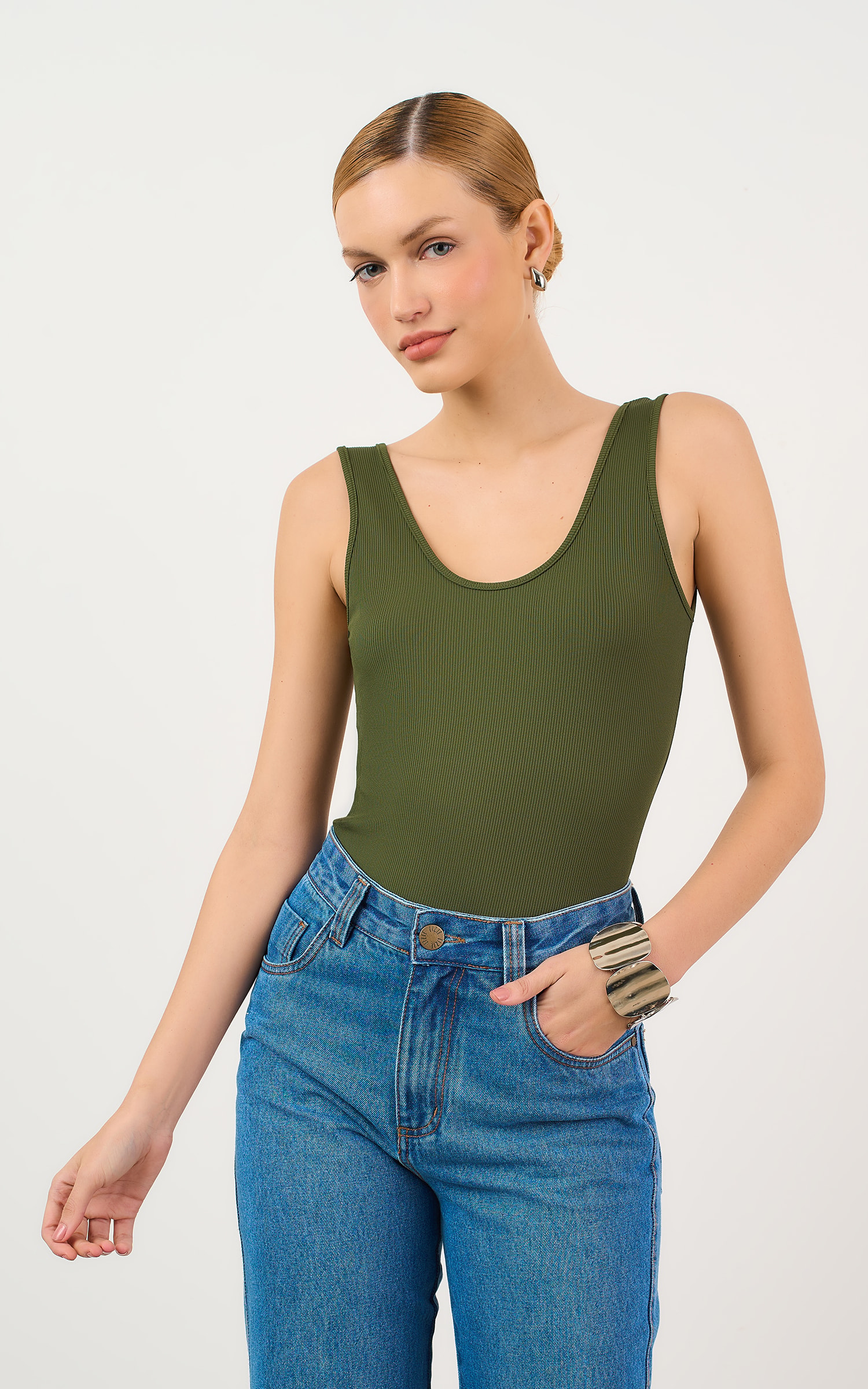 Body Basic Canelado Verde Musgo