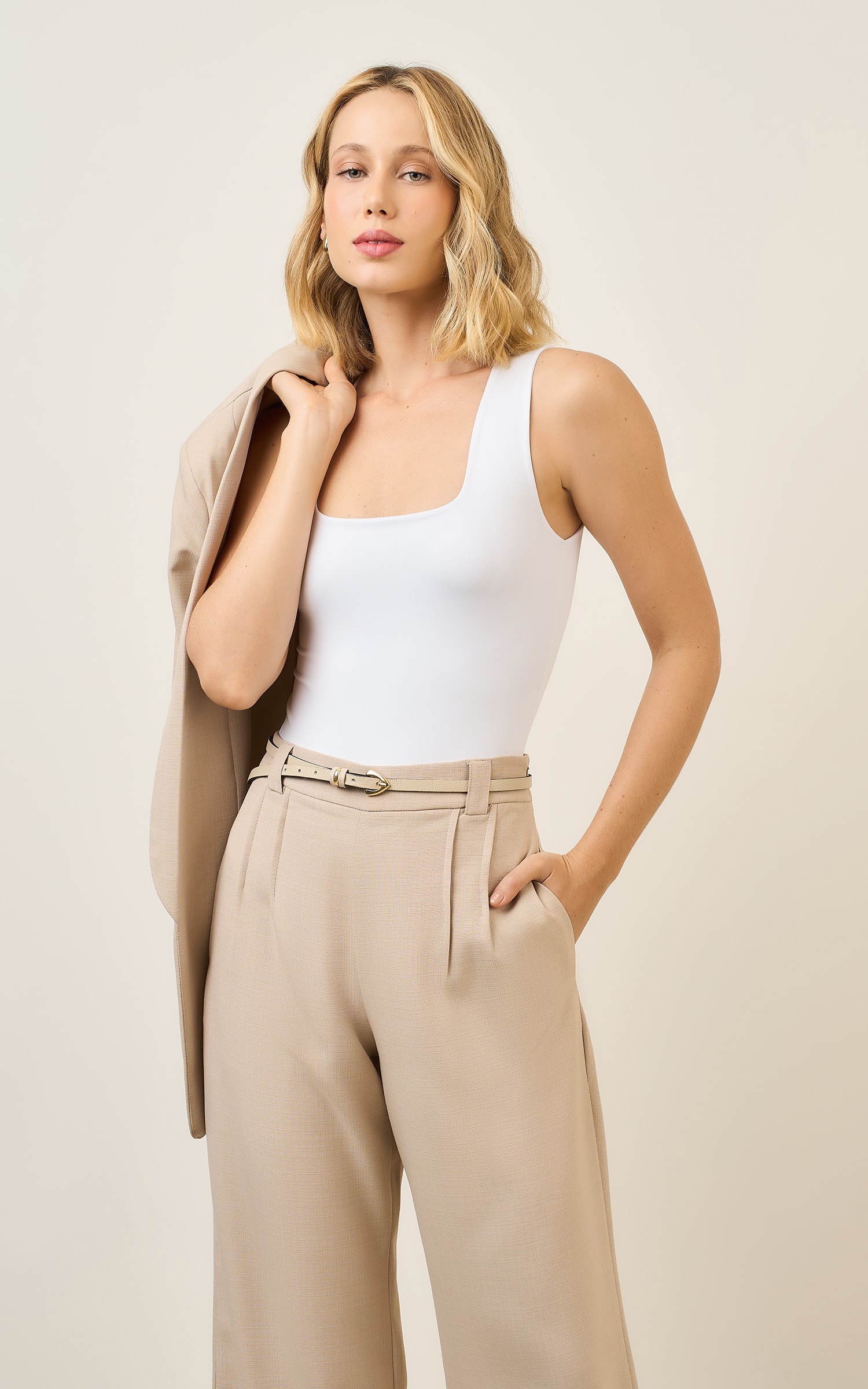 Body Duplo Decote Quadrado Branco