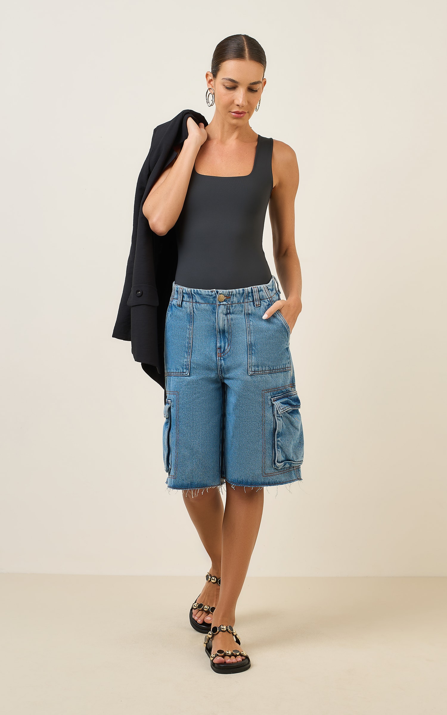 Body Duplo Decote Quadrado Preto
