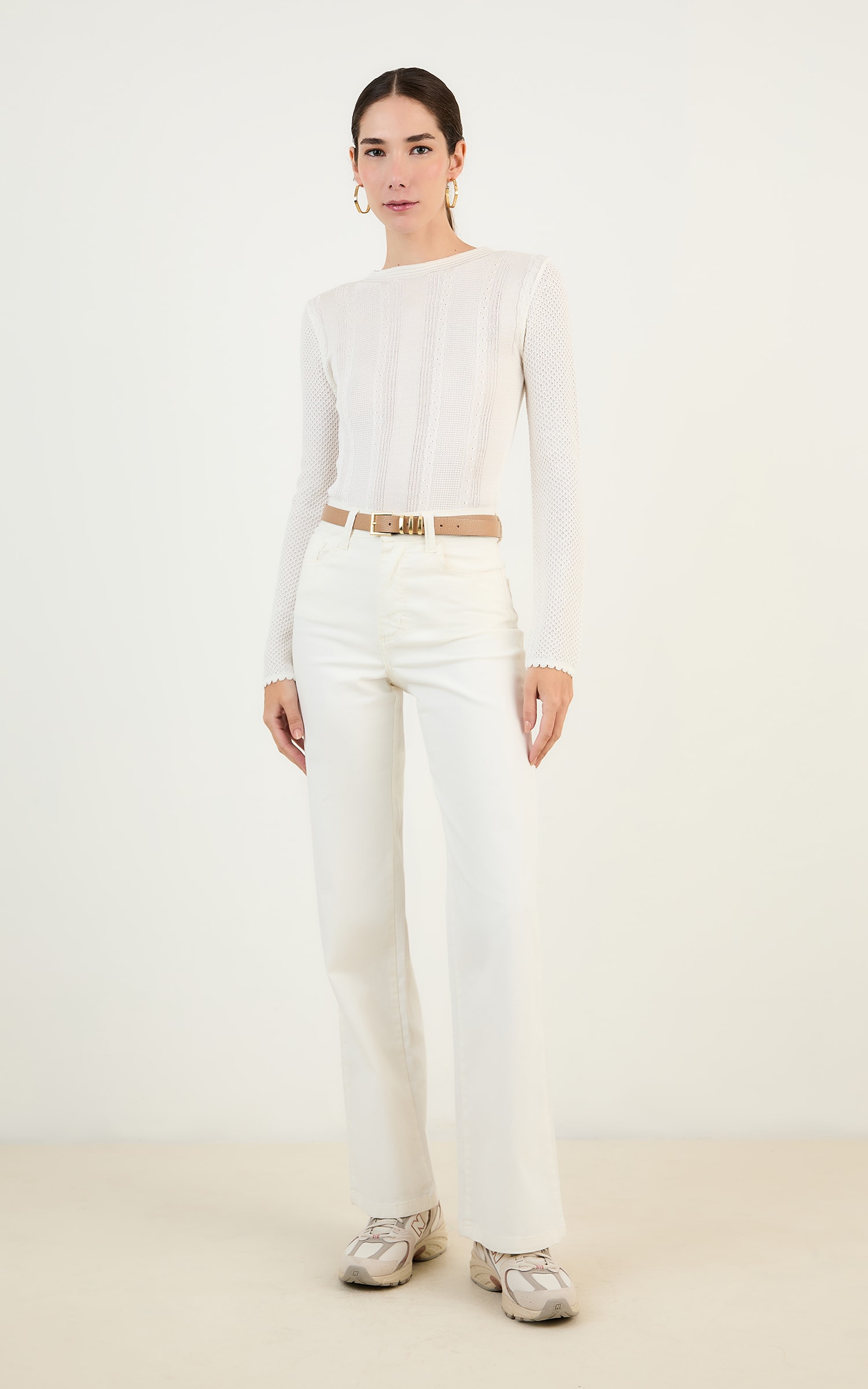 Body Manga Longa Ponto Vazado Off White