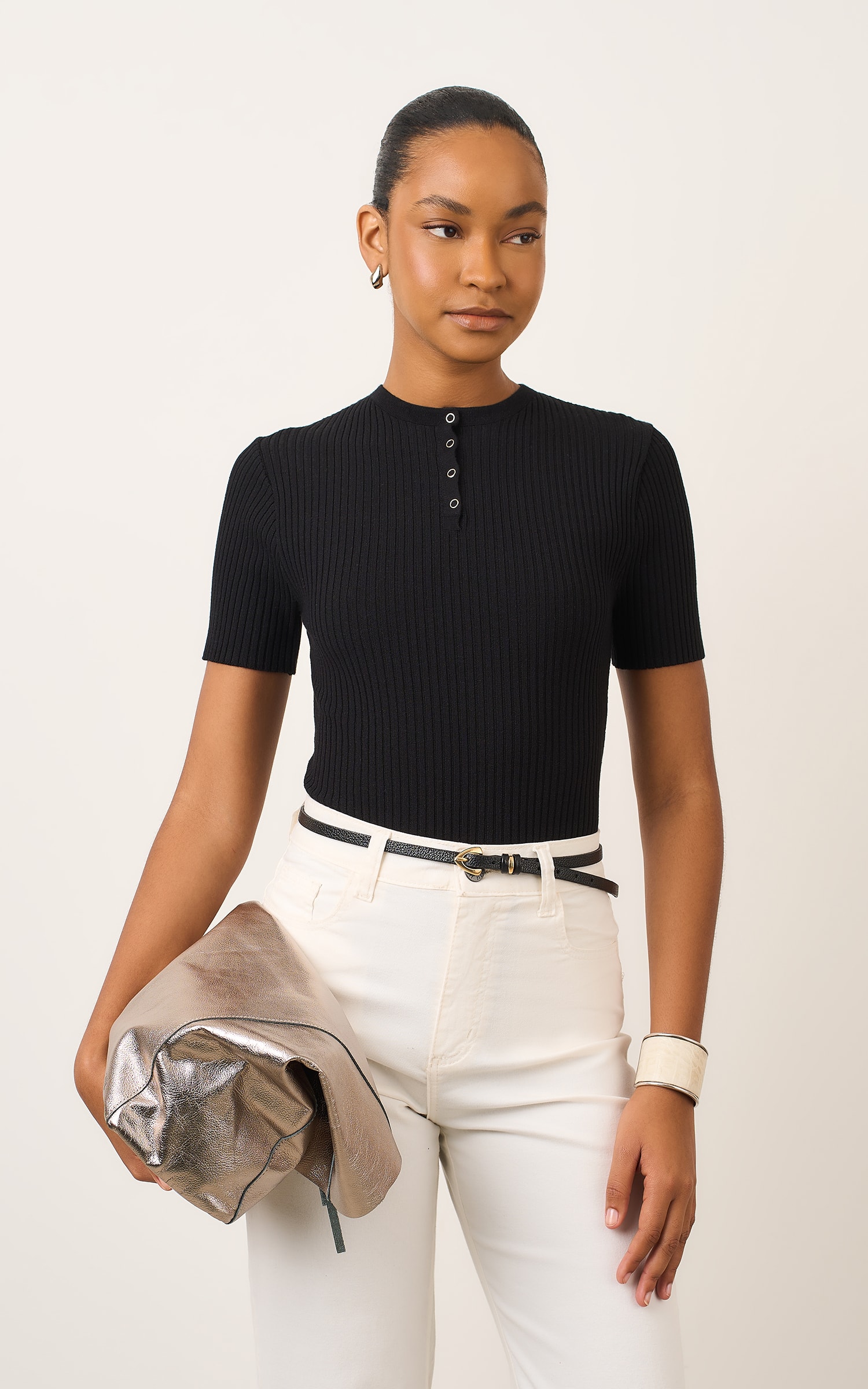 Body Tricot Botao Preto