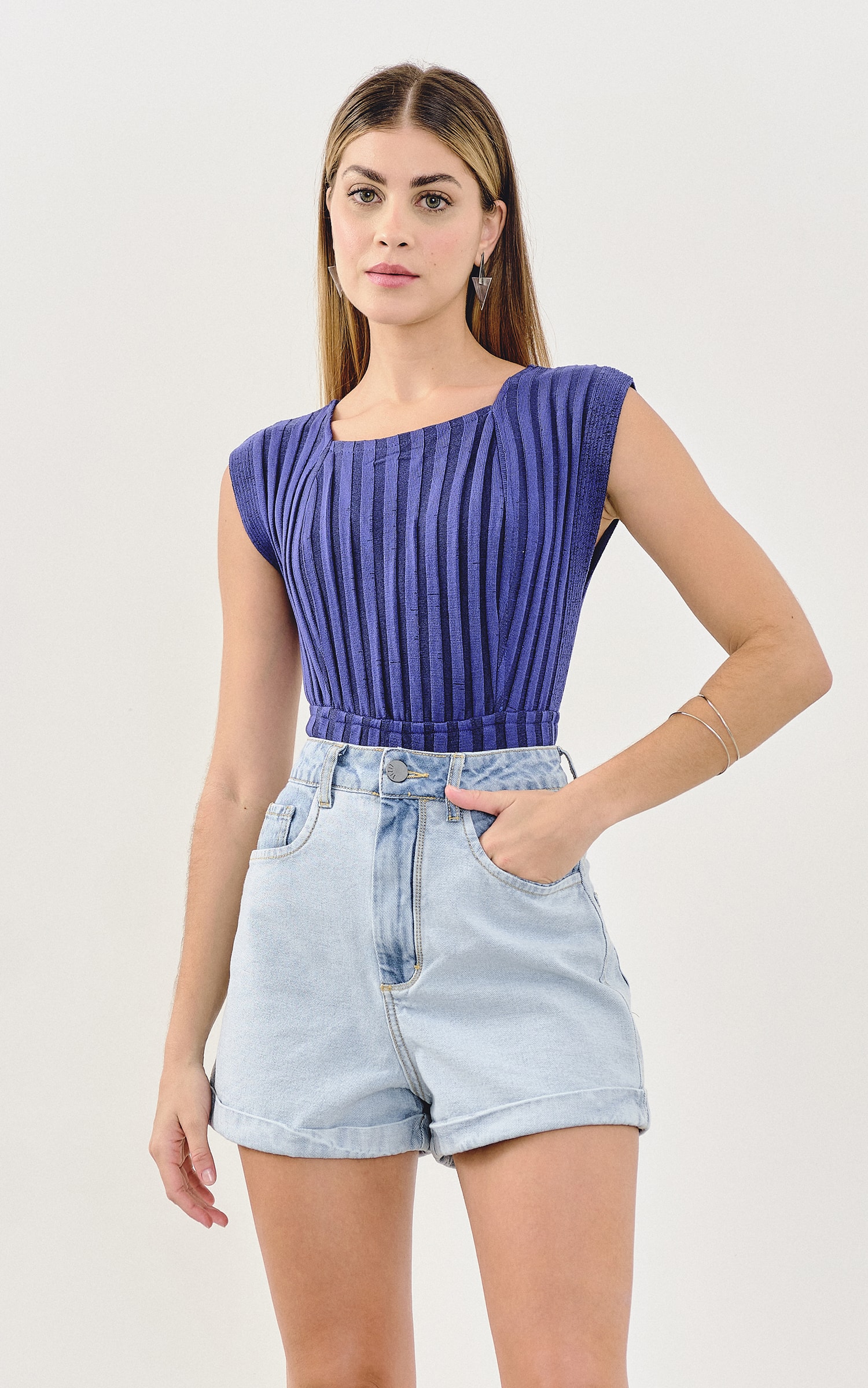 Body Tricot Casual Azul Royal