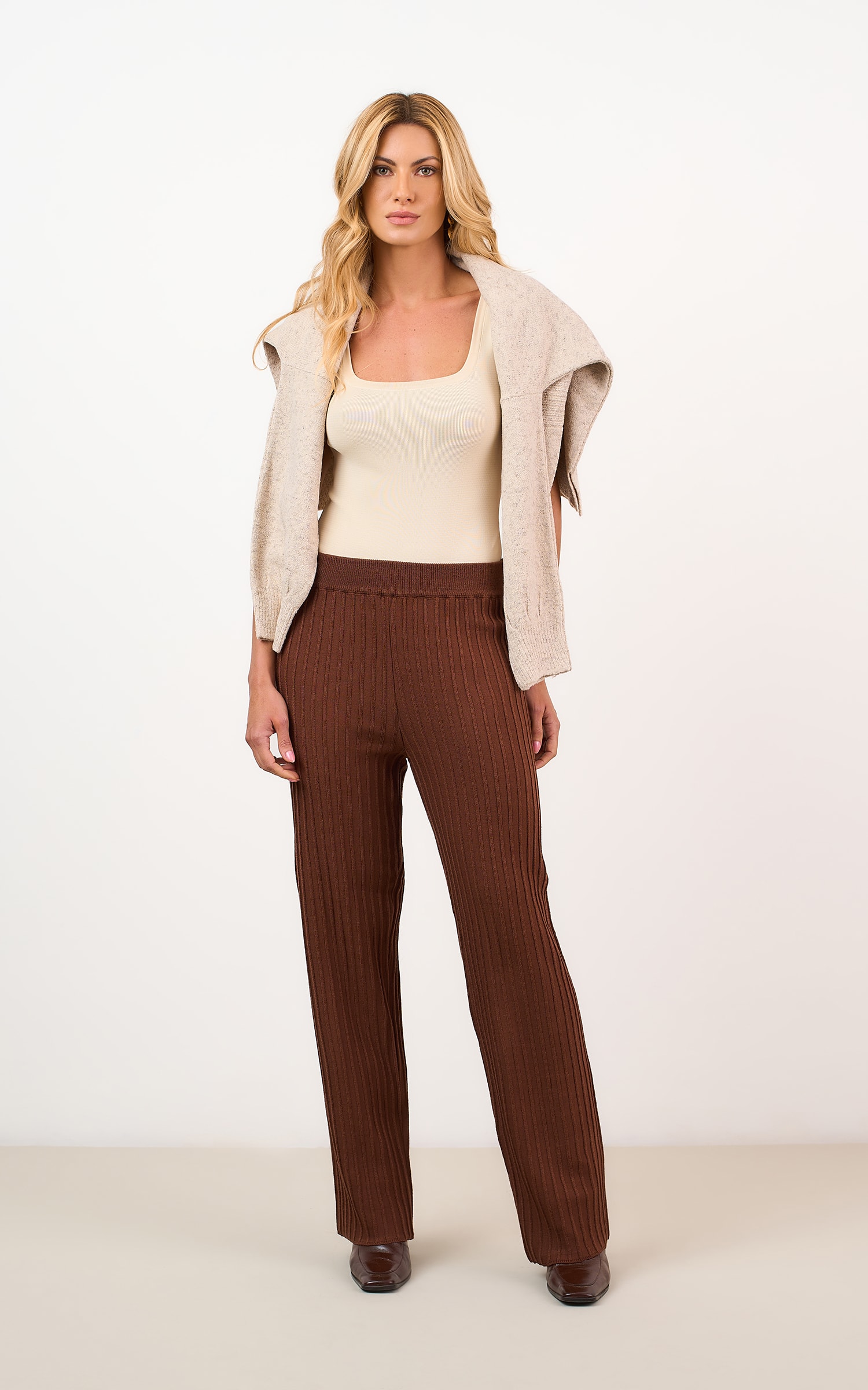 Body Tricot Decote Quadrado Areia