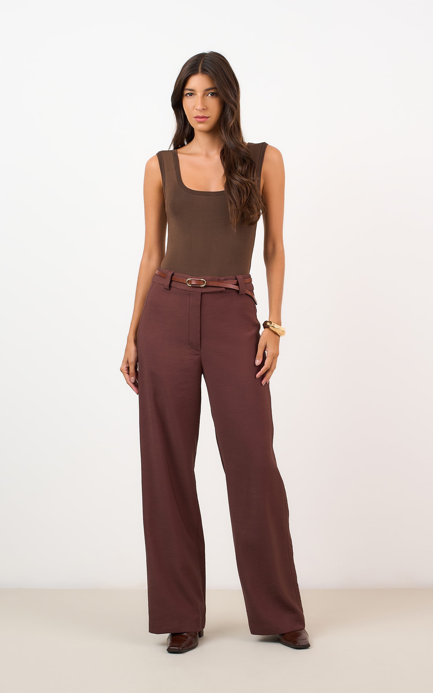 Body Tricot Decote Quadrado Marrom