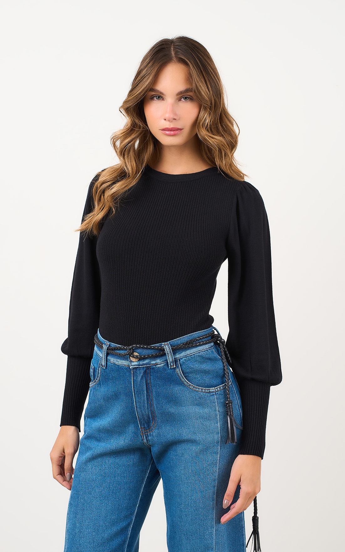Body Tricot Manga Longa Preto