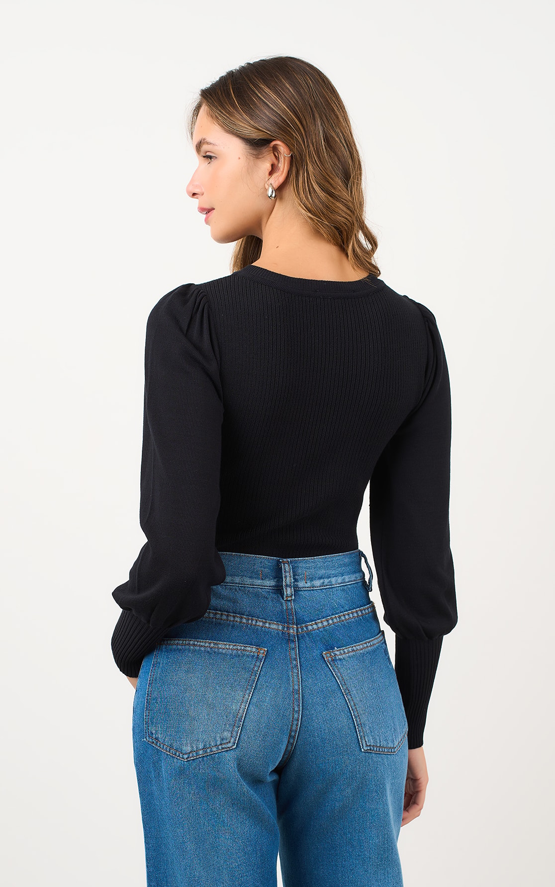 Body Tricot Manga Longa Preto