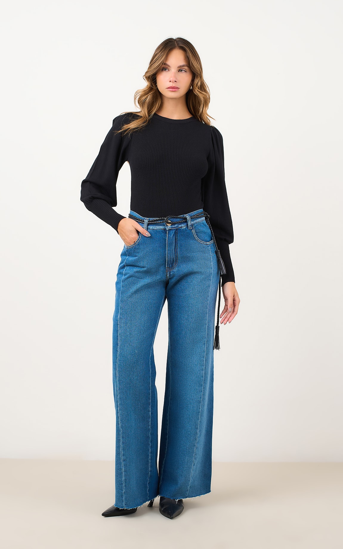 Body Tricot Manga Longa Preto