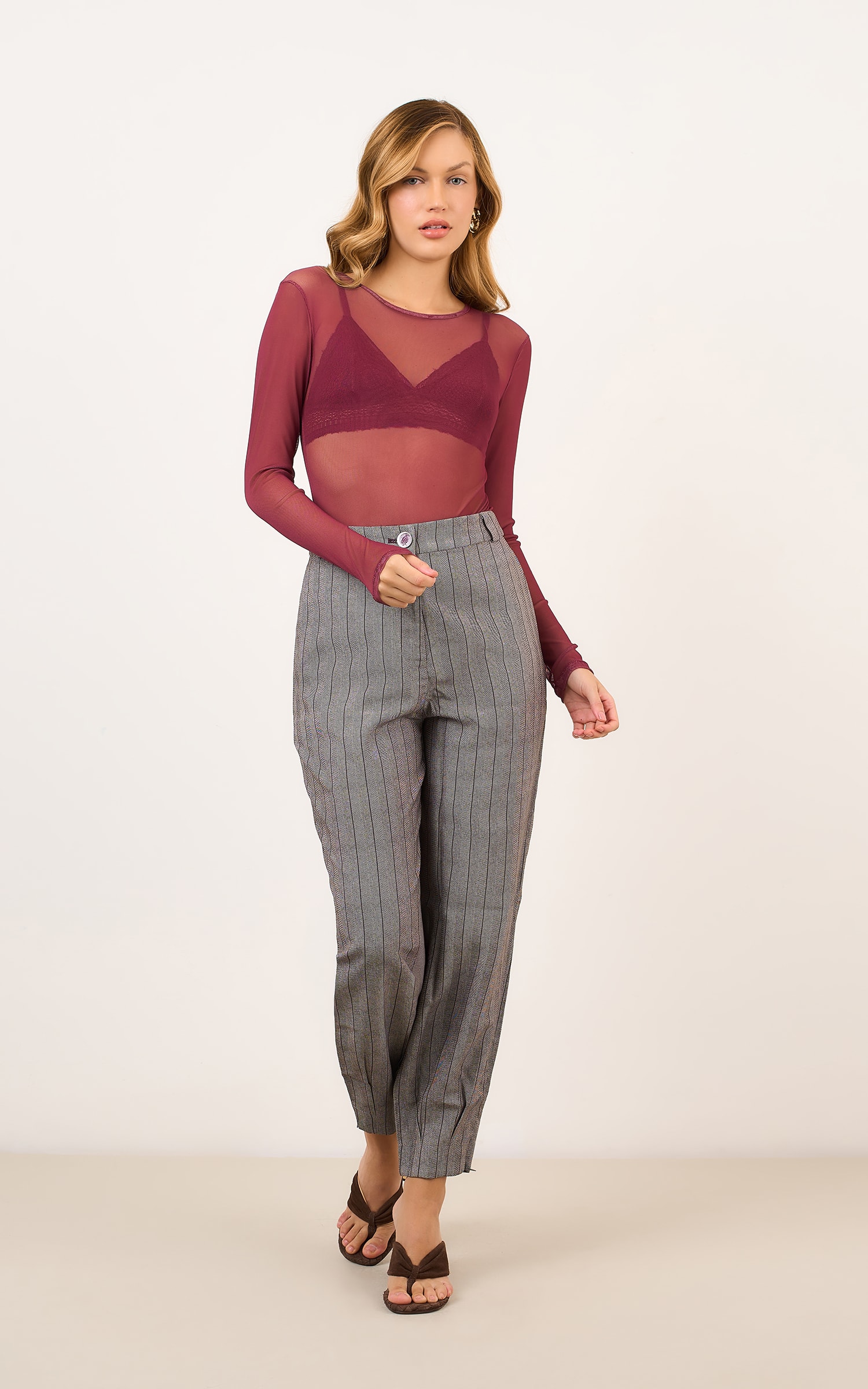 Body Tule Manga Longa Burgundy