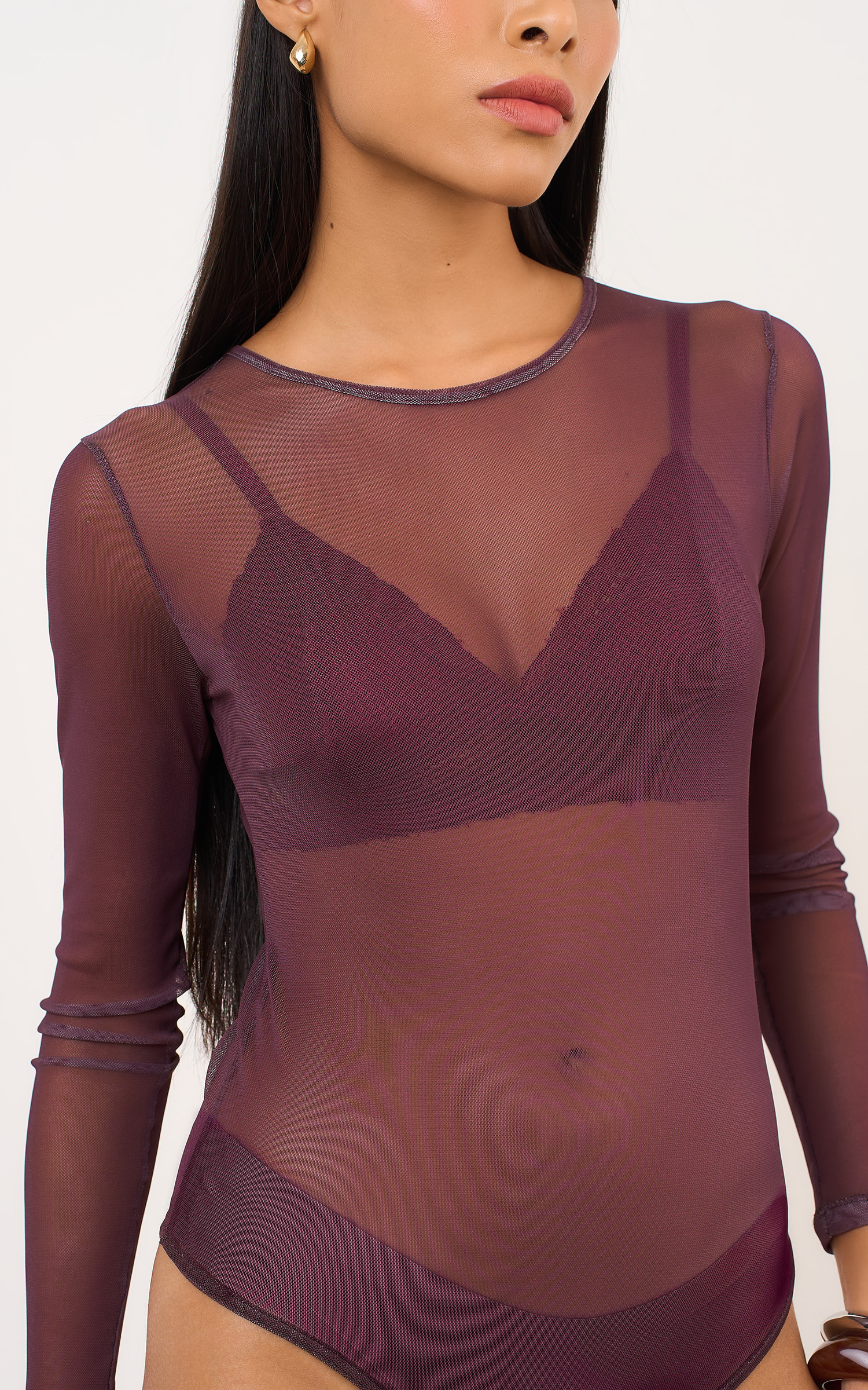 Body Tule Manga Longa Chocolate