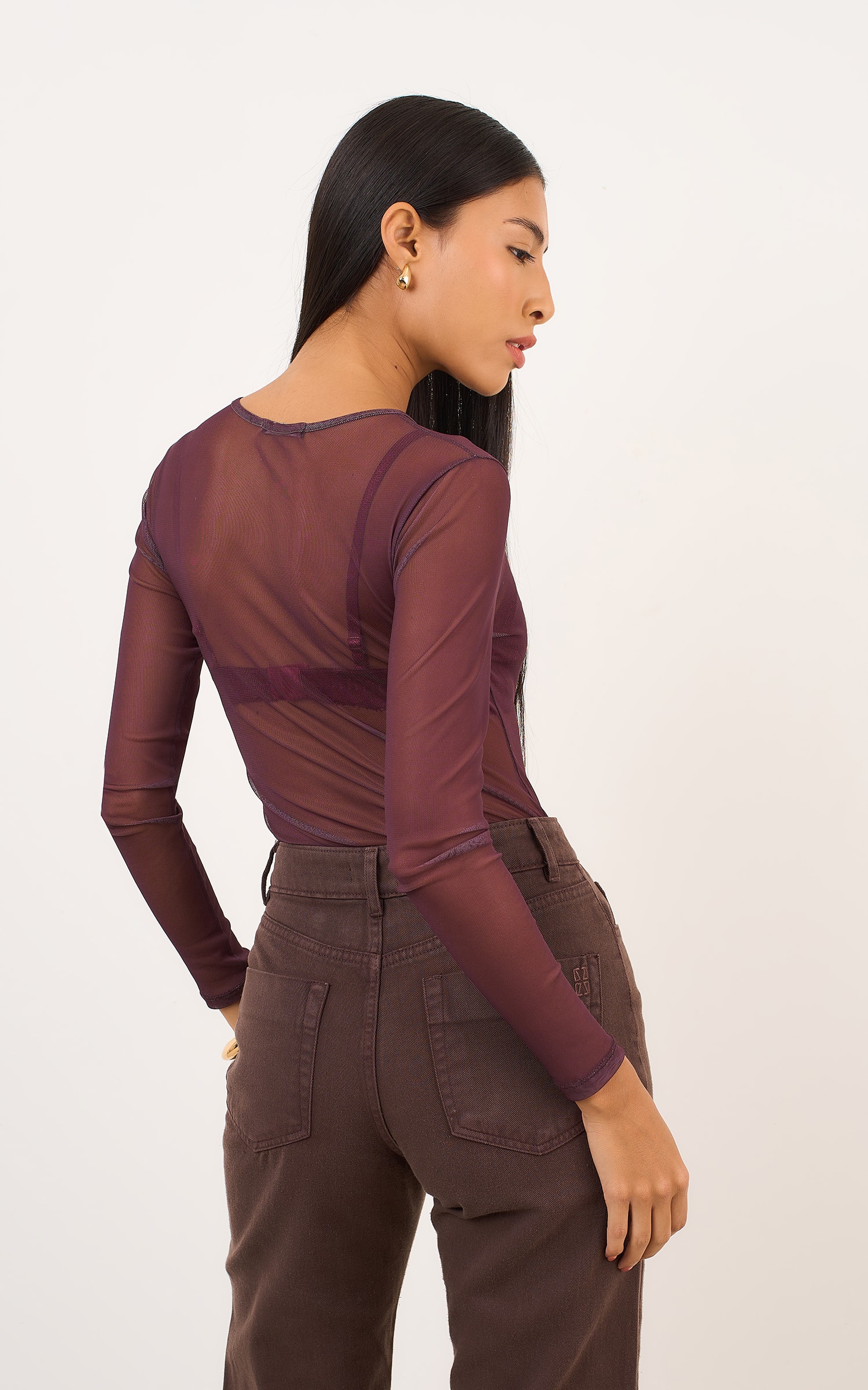 Body Tule Manga Longa Chocolate