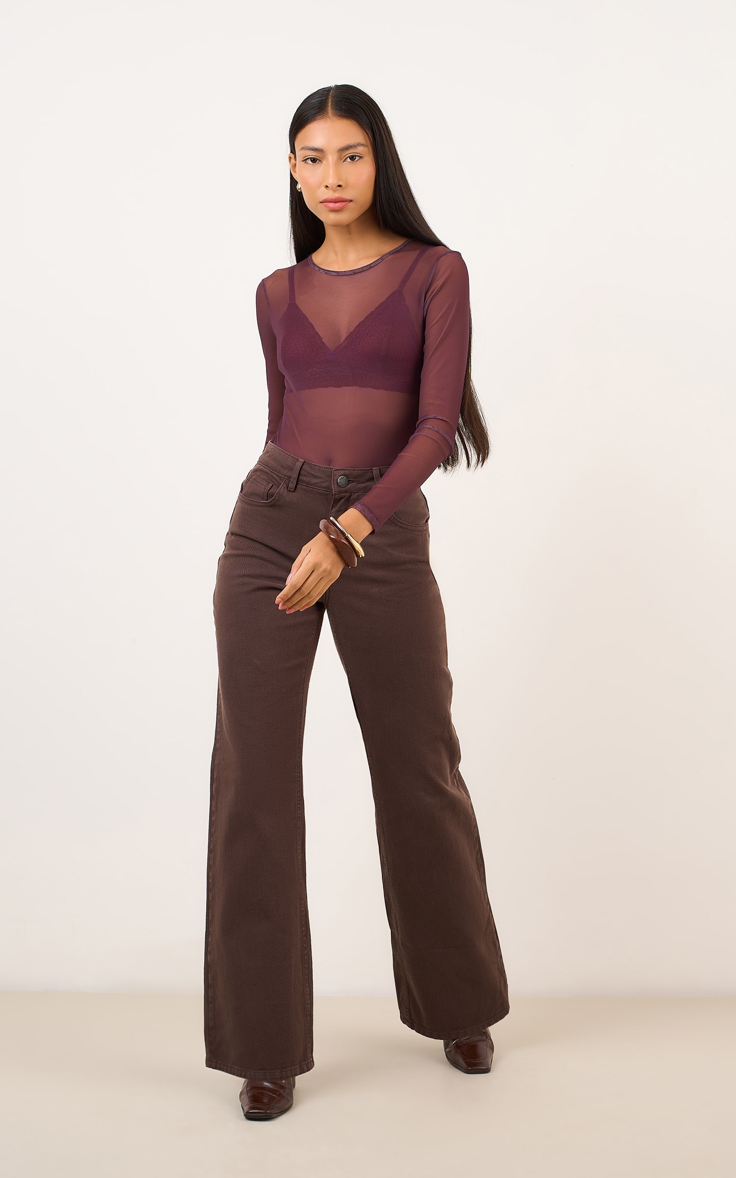 Body Tule Manga Longa Chocolate