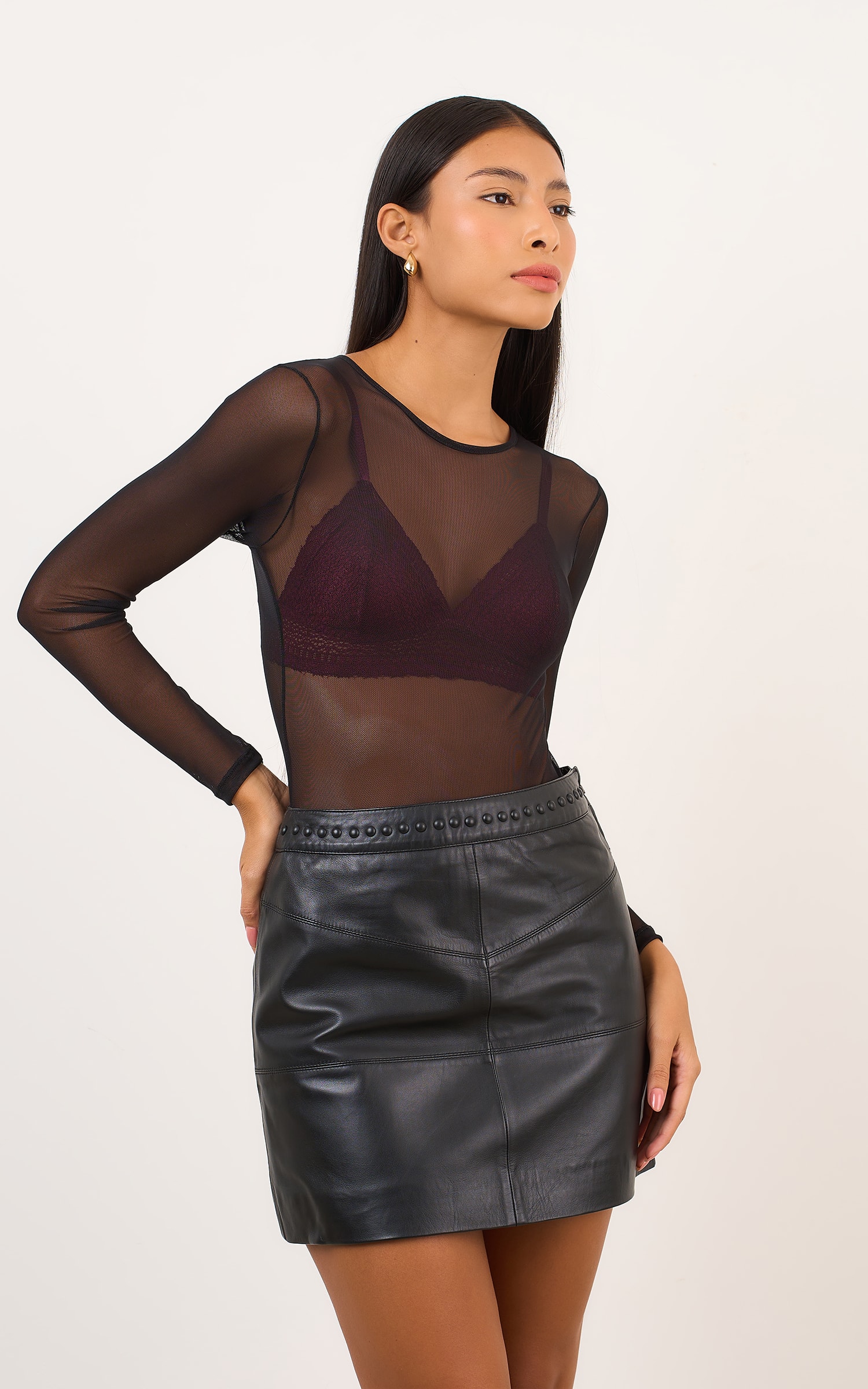 Body Tule Manga Longa Preto