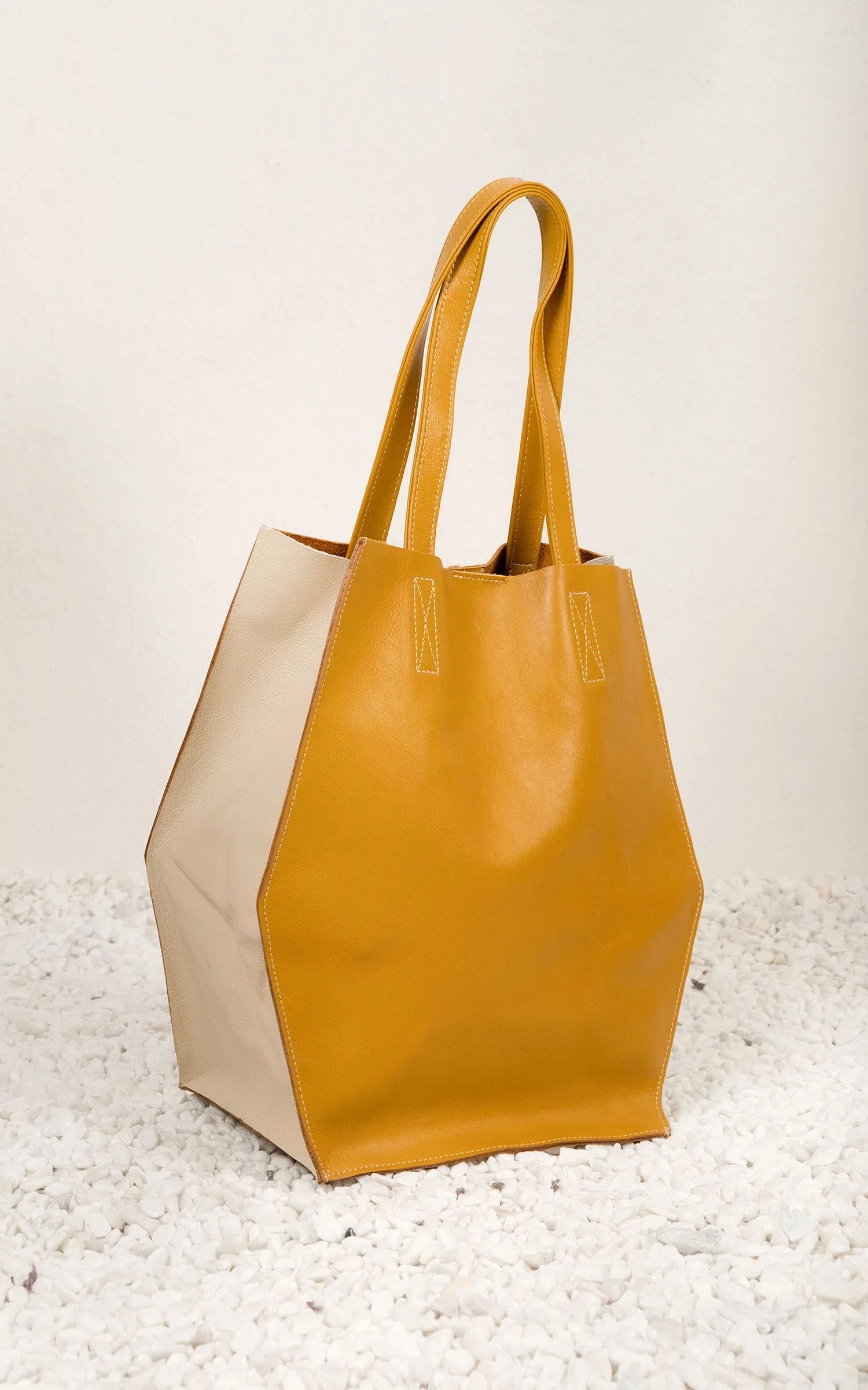 Bolsa Couro Bicolor Amarelo