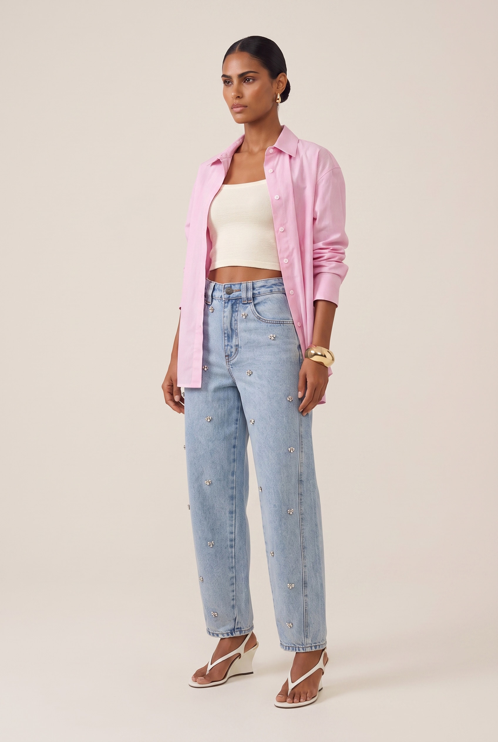 Calça Bordado Jeans Claro