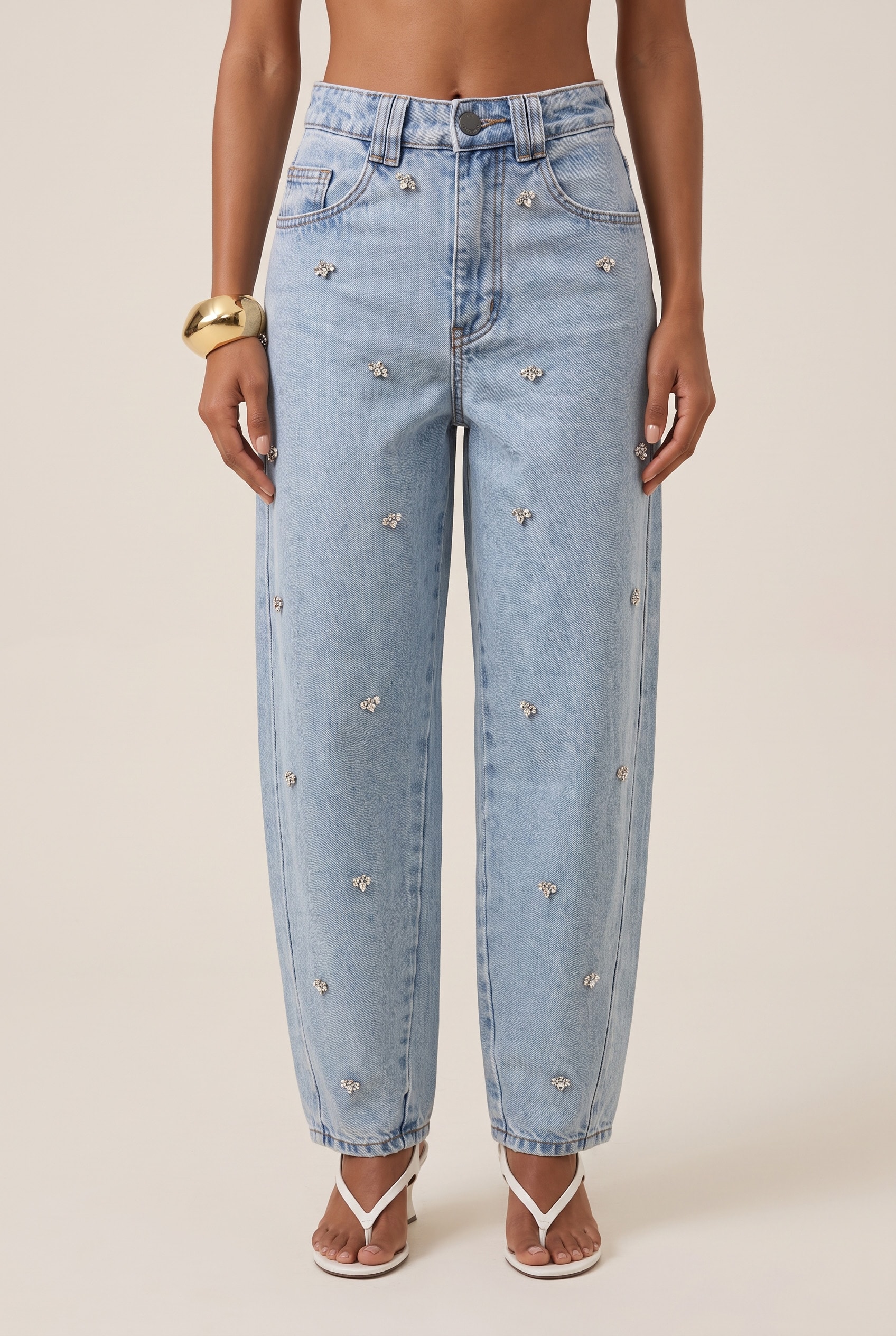 Calça Bordado Jeans Claro