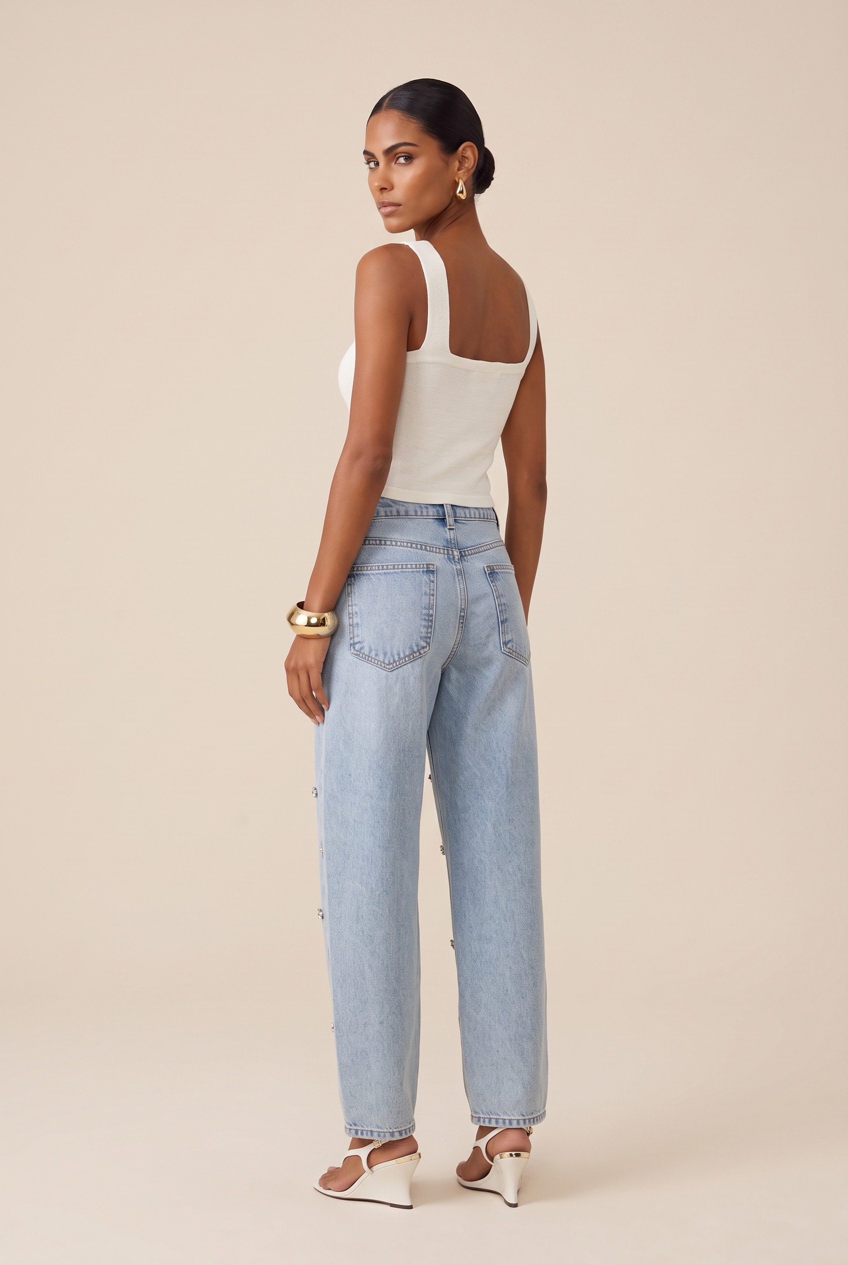 Calça Bordado Jeans Claro