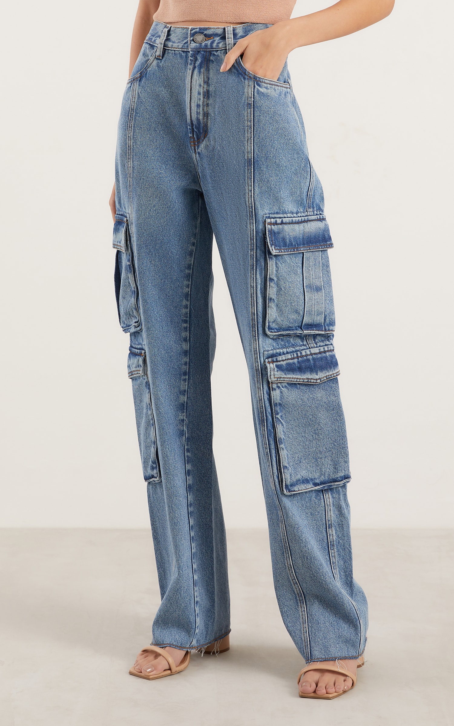 Calça Cargo Duplo Jeans Médio