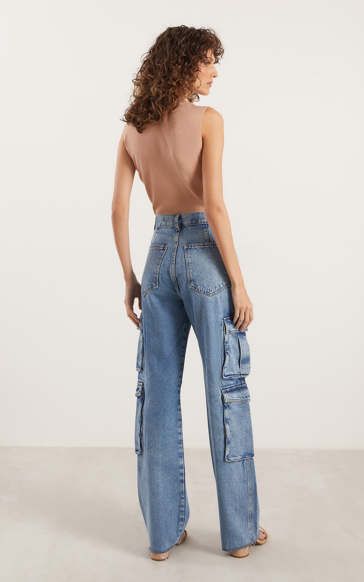 Calça Cargo Duplo Jeans Médio